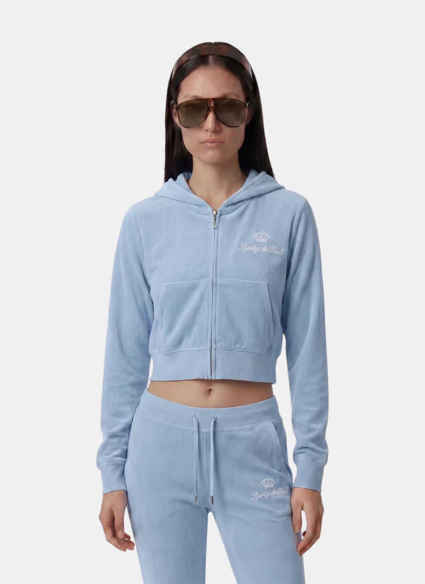 Худи на молнии Juicy Script Velour Zip Hoodie Sky Blue