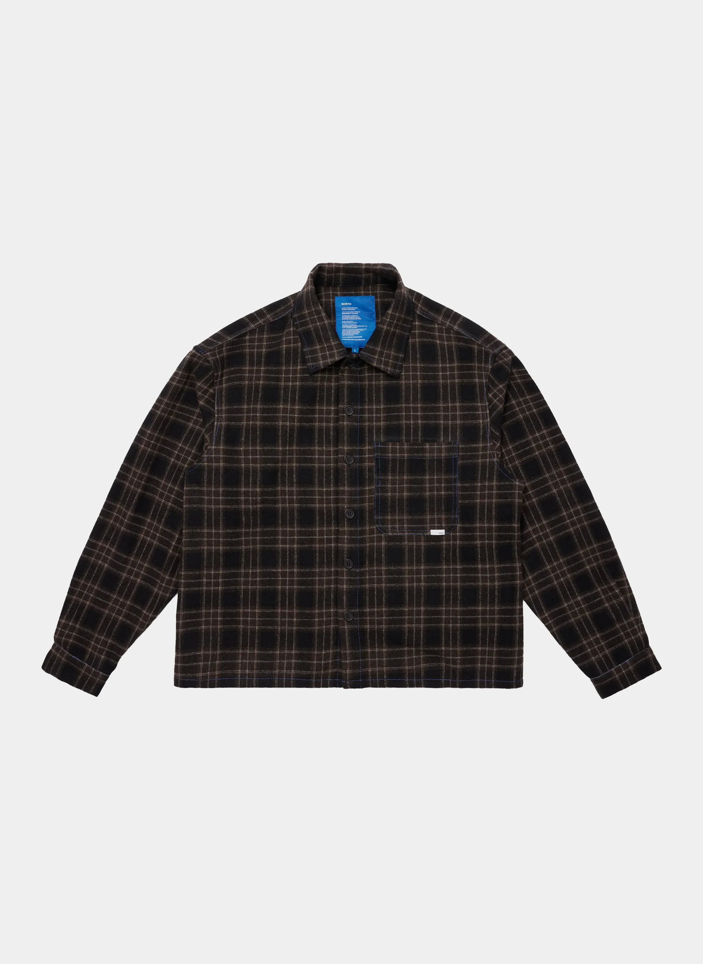 Овершот Contrast-Stitch Flannel Shirt Brown