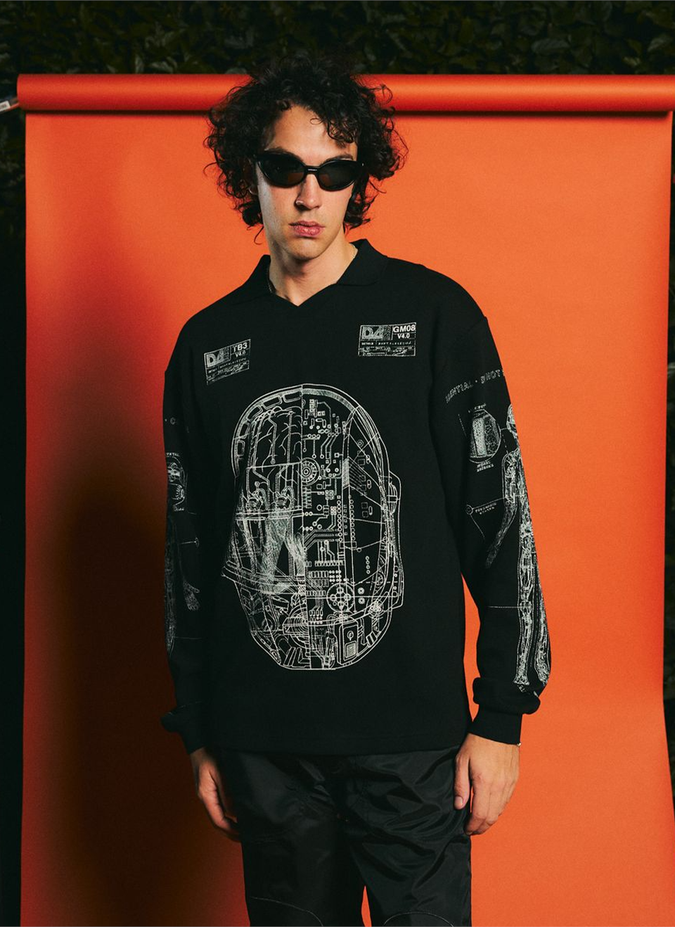 Поло Pleasures x Daft Punk Schematic Long Sleeve Polo Black