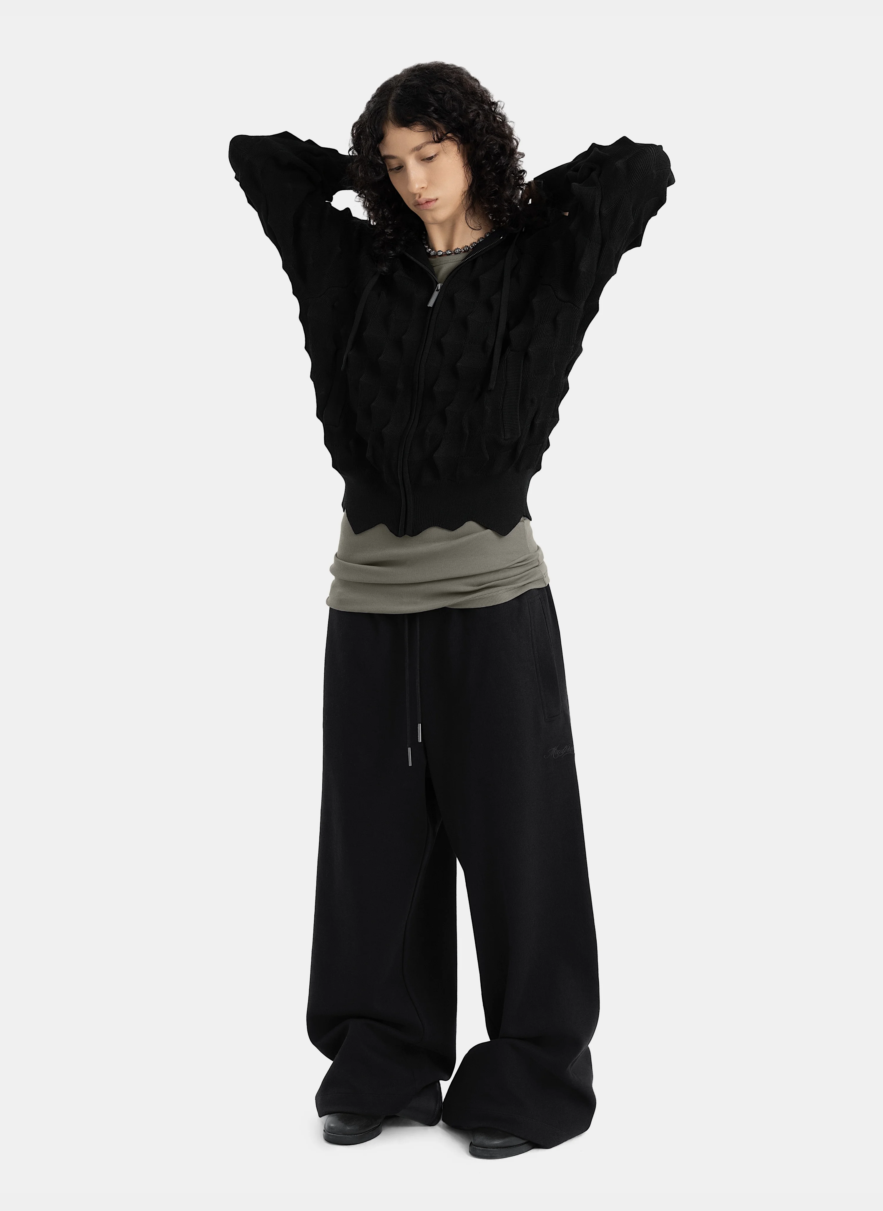 Худи на молнии Spiked Slim Zip-Up Hoodie Black