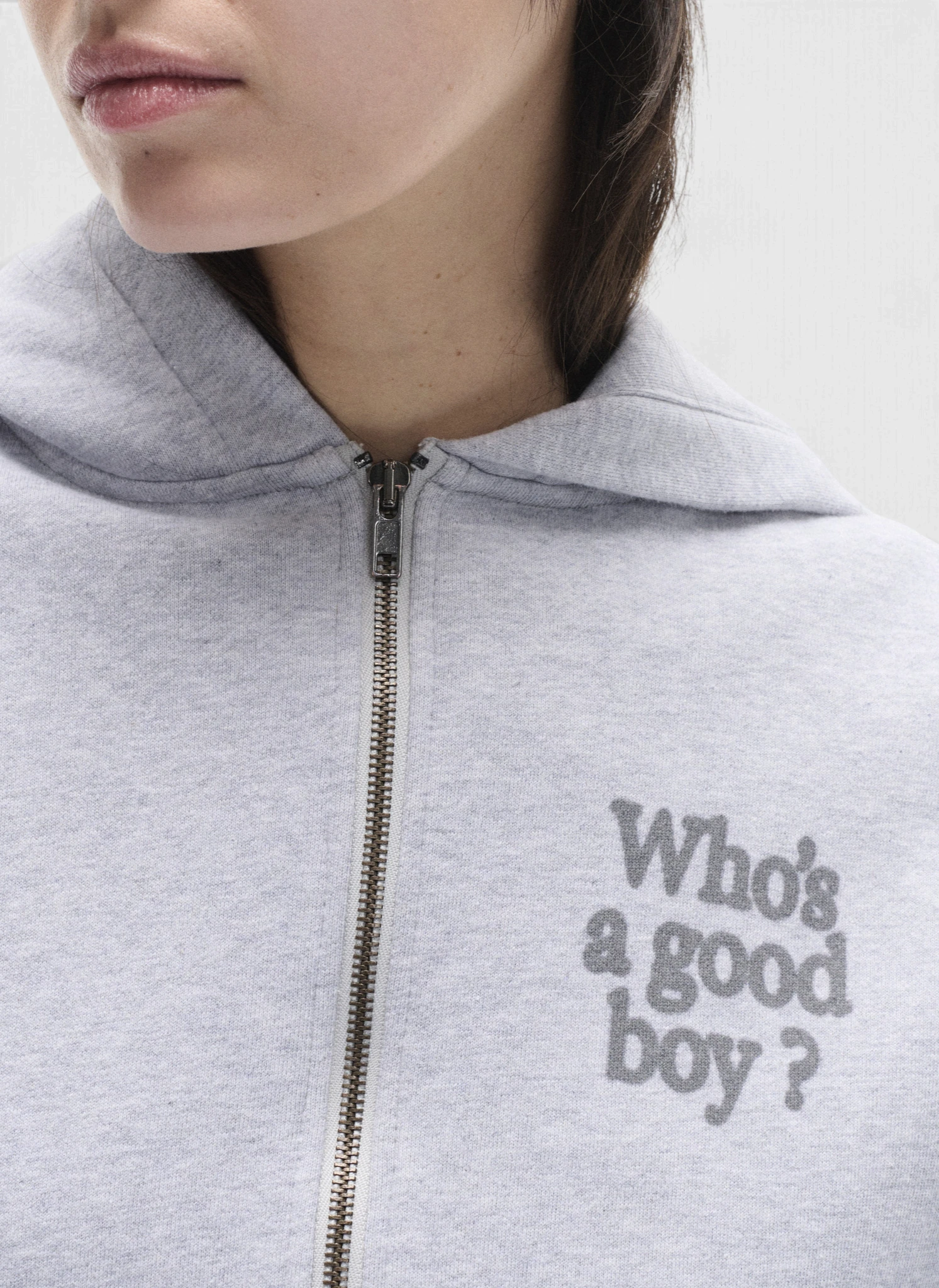 Худи на молнии Who's a good boy? Zip Hoodie Melange Grey