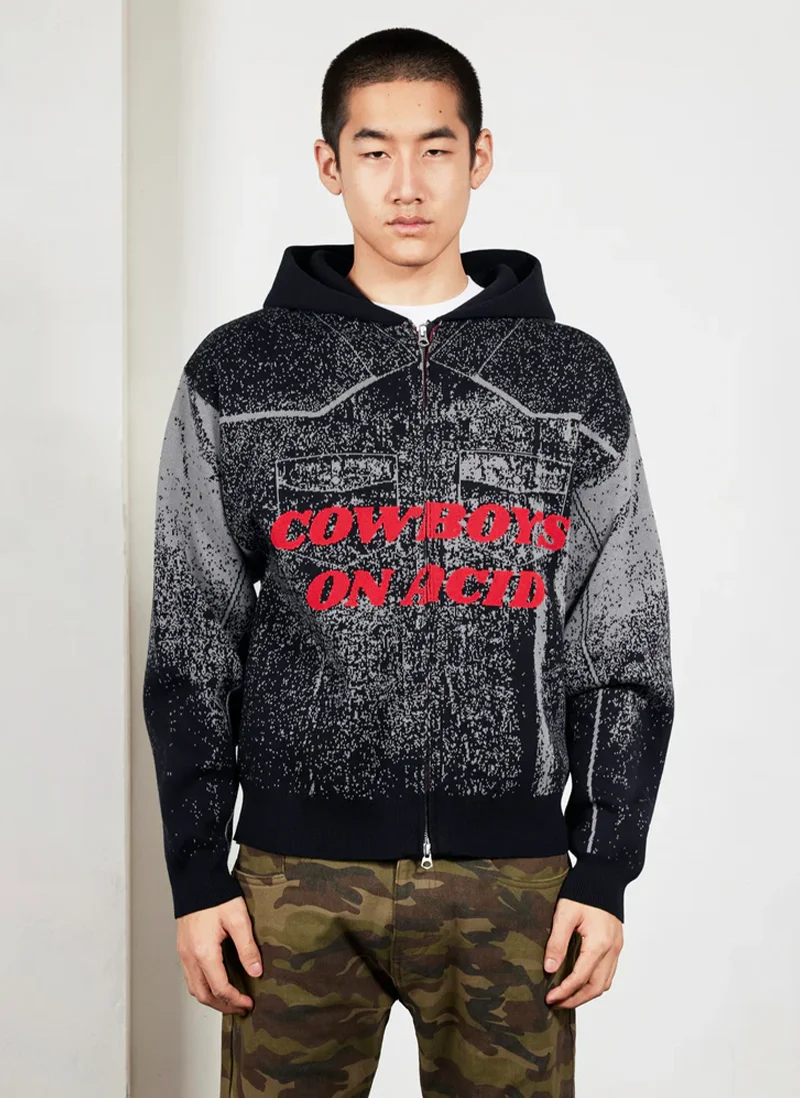 Худи на молнии Acid Cowboy Knitted Hoodie  Black