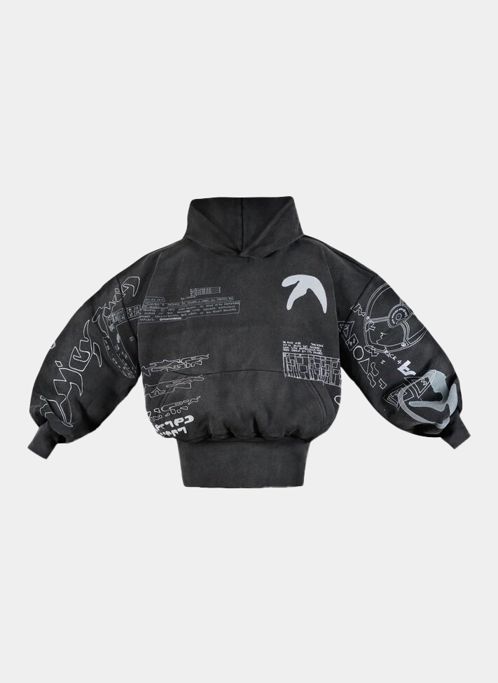 Худи .Solutions + NUMBER 3 A—Sketch Hoodie Old Black