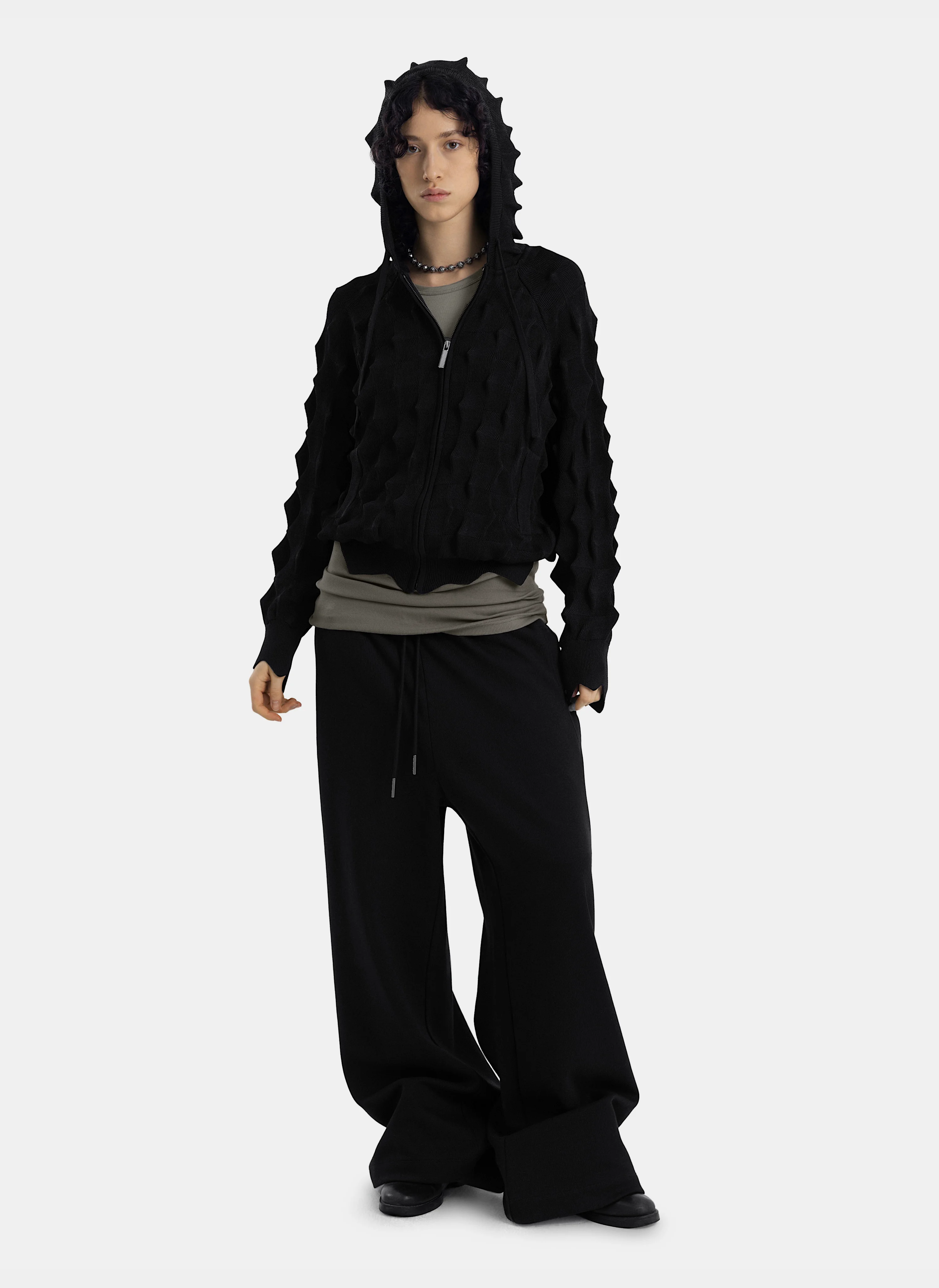 Худи на молнии Spiked Slim Zip-Up Hoodie Black