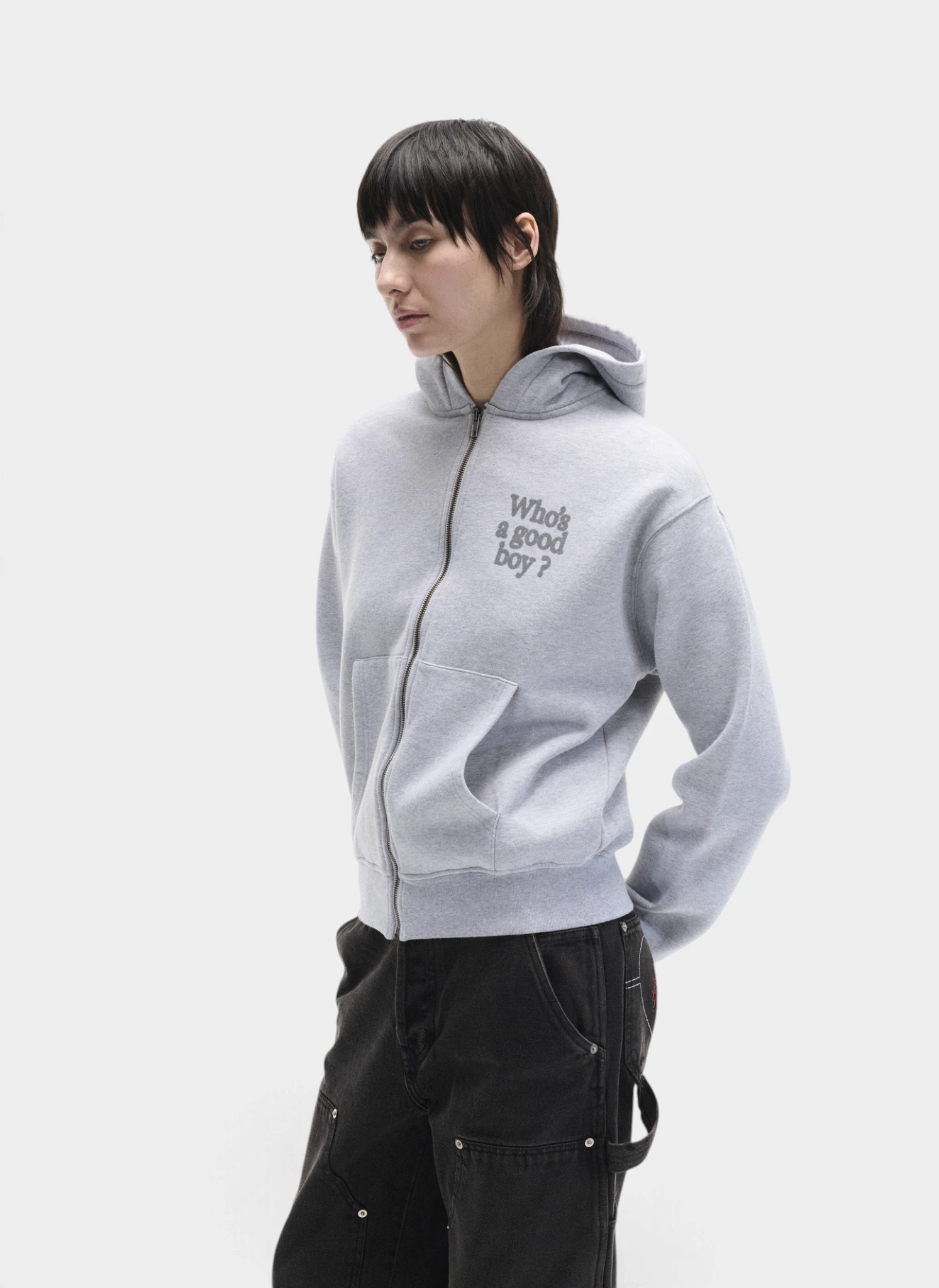 Худи на молнии Who's a good boy? Zip Hoodie Melange Grey