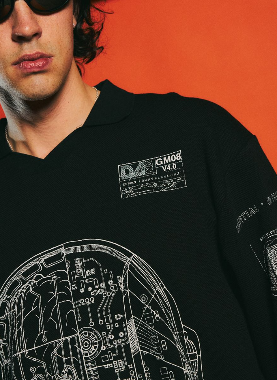 Поло Pleasures x Daft Punk Schematic Long Sleeve Polo Black