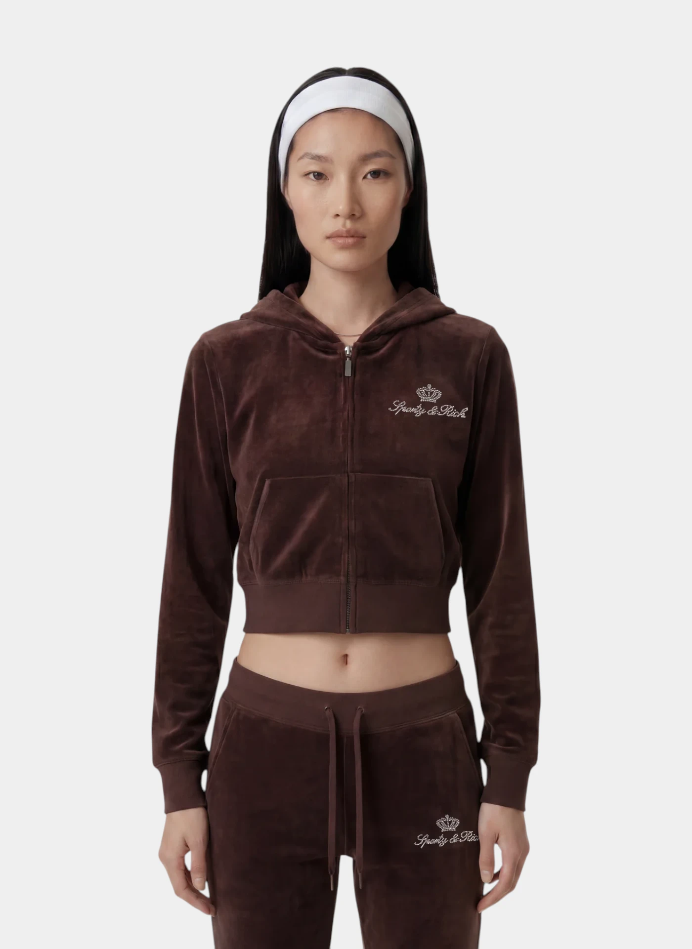 Худи на молнии Juicy Script Velour Zip Hoodie Chocolate