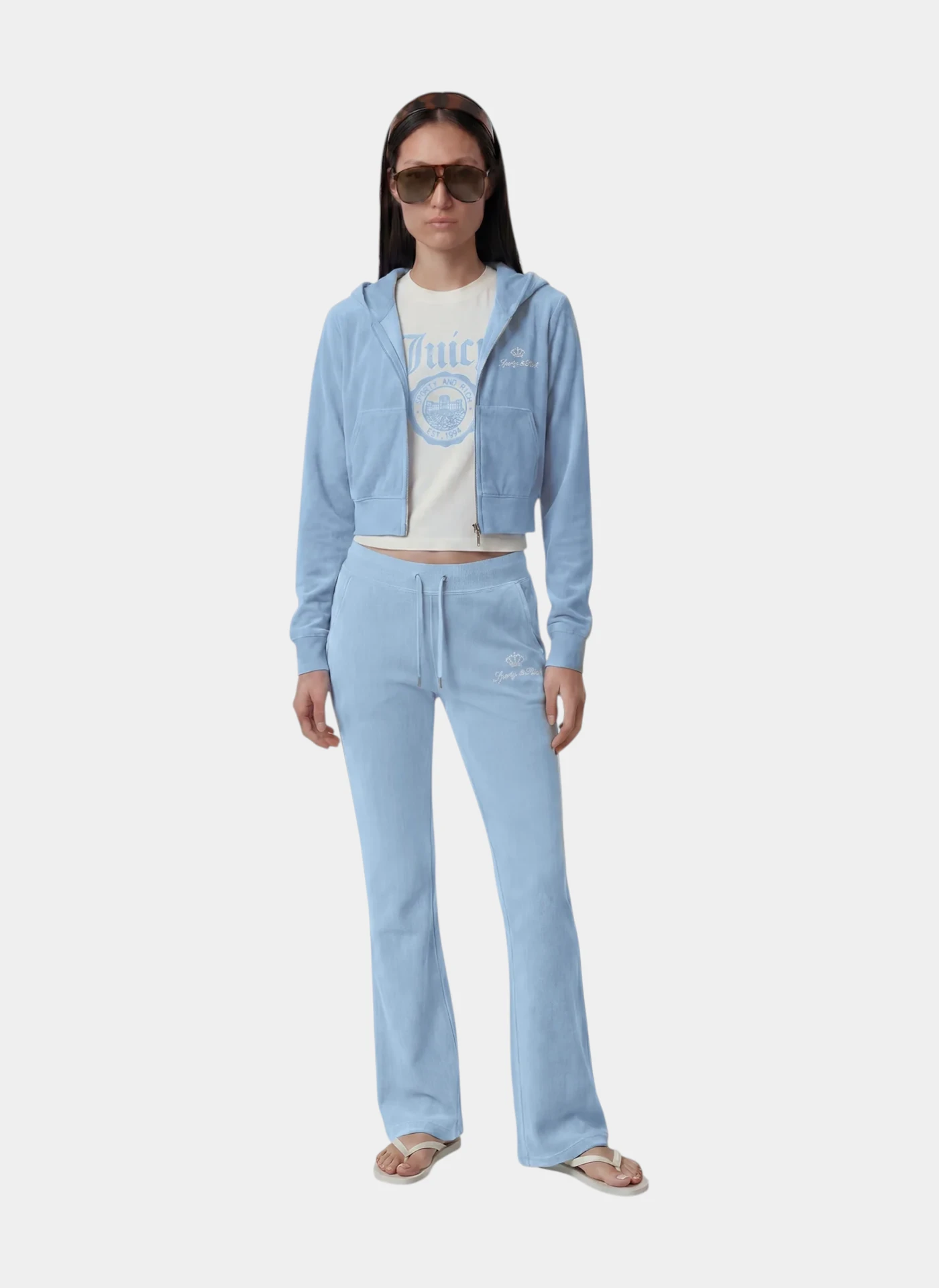 Худи на молнии Juicy Script Velour Zip Hoodie Sky Blue