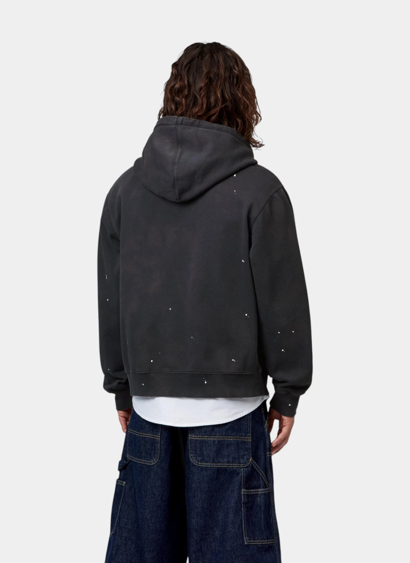 Худи на молнии Hooded Painter Jacket Black (Destroy Wash, Splatter)