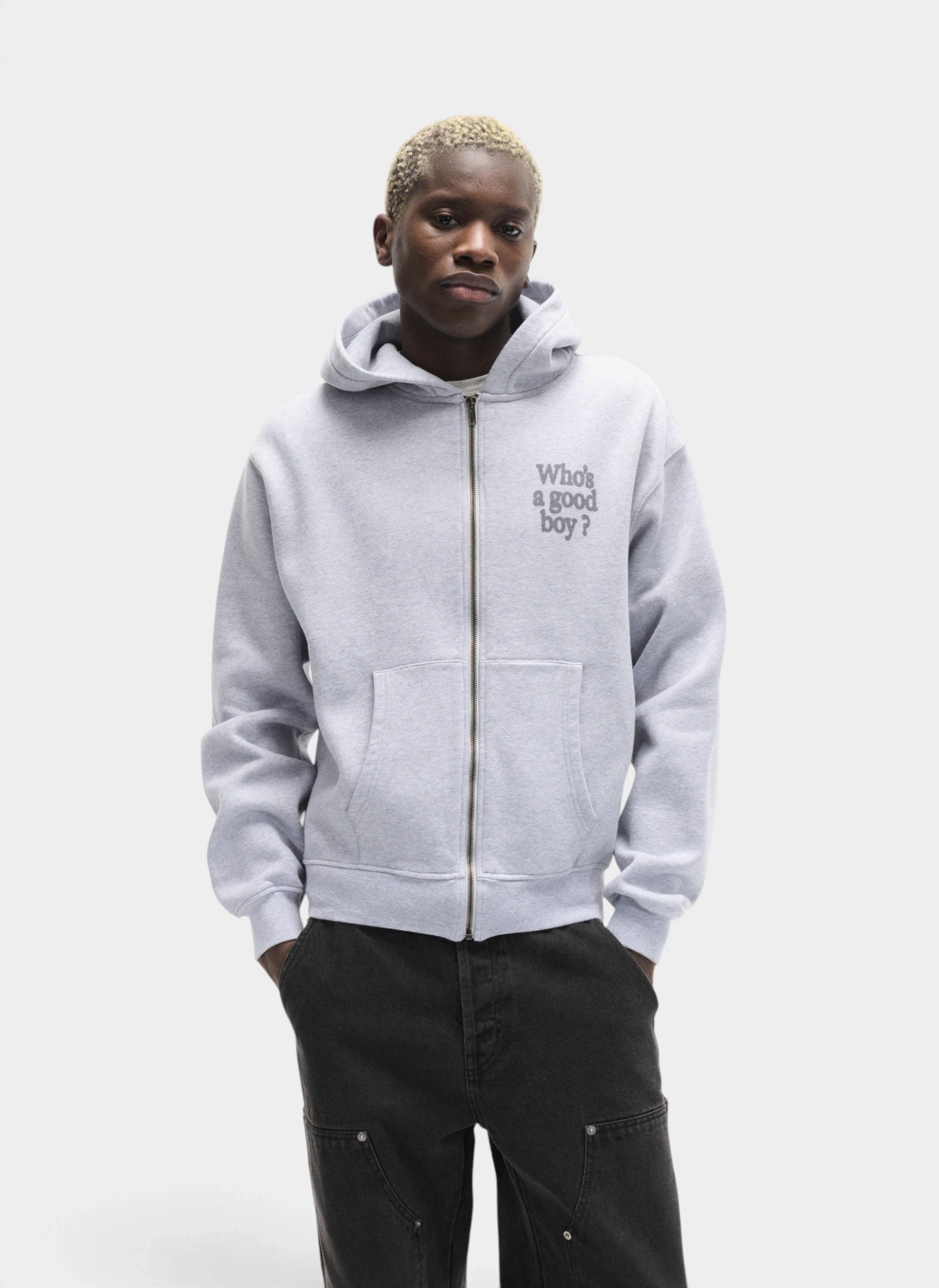 Худи на молнии Who's a good boy? Zip Hoodie Melange Grey