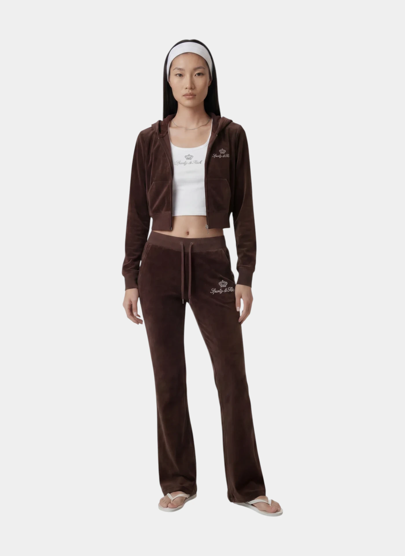 Худи на молнии Juicy Script Velour Zip Hoodie Chocolate