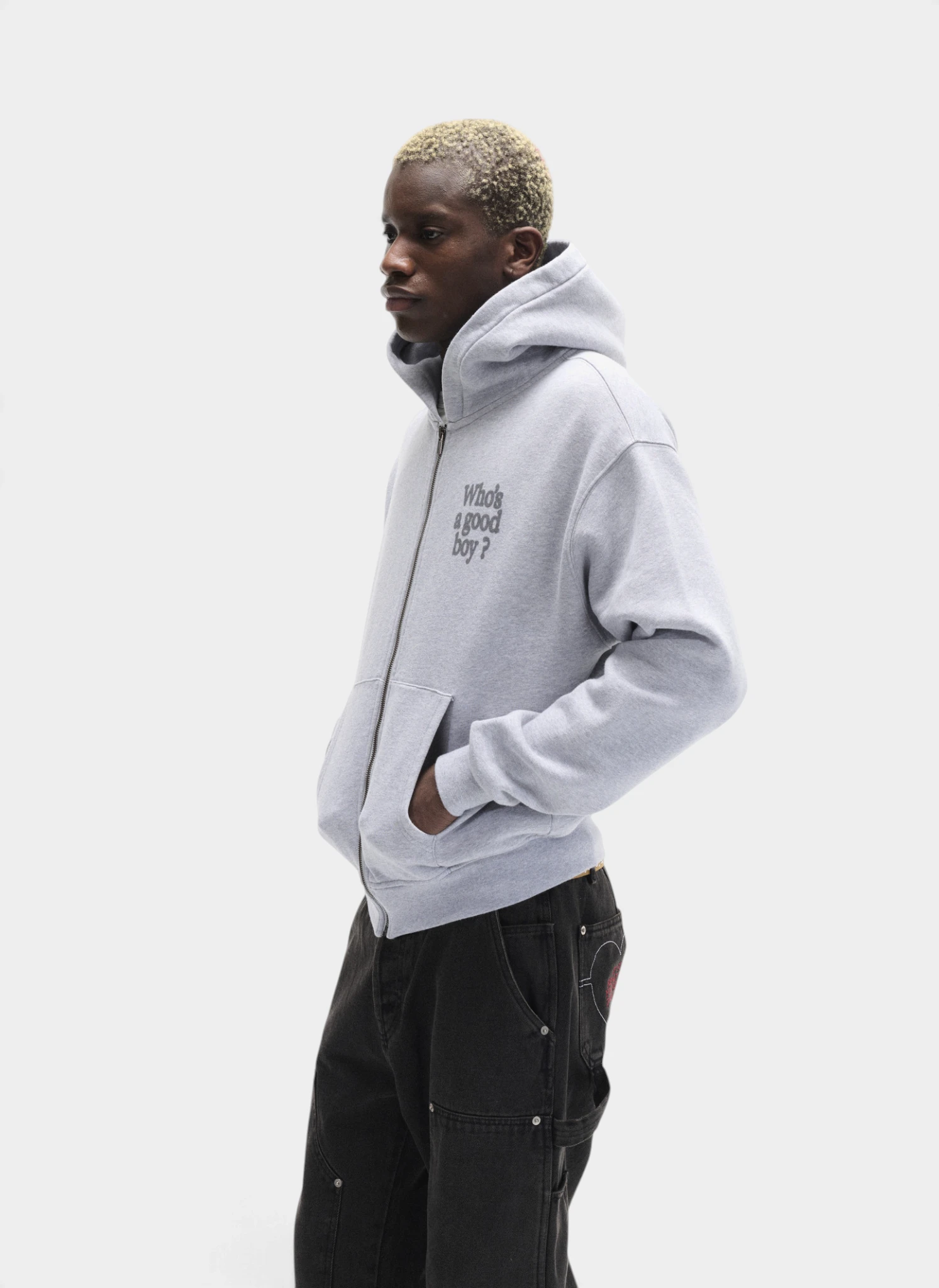 Худи на молнии Who's a good boy? Zip Hoodie Melange Grey