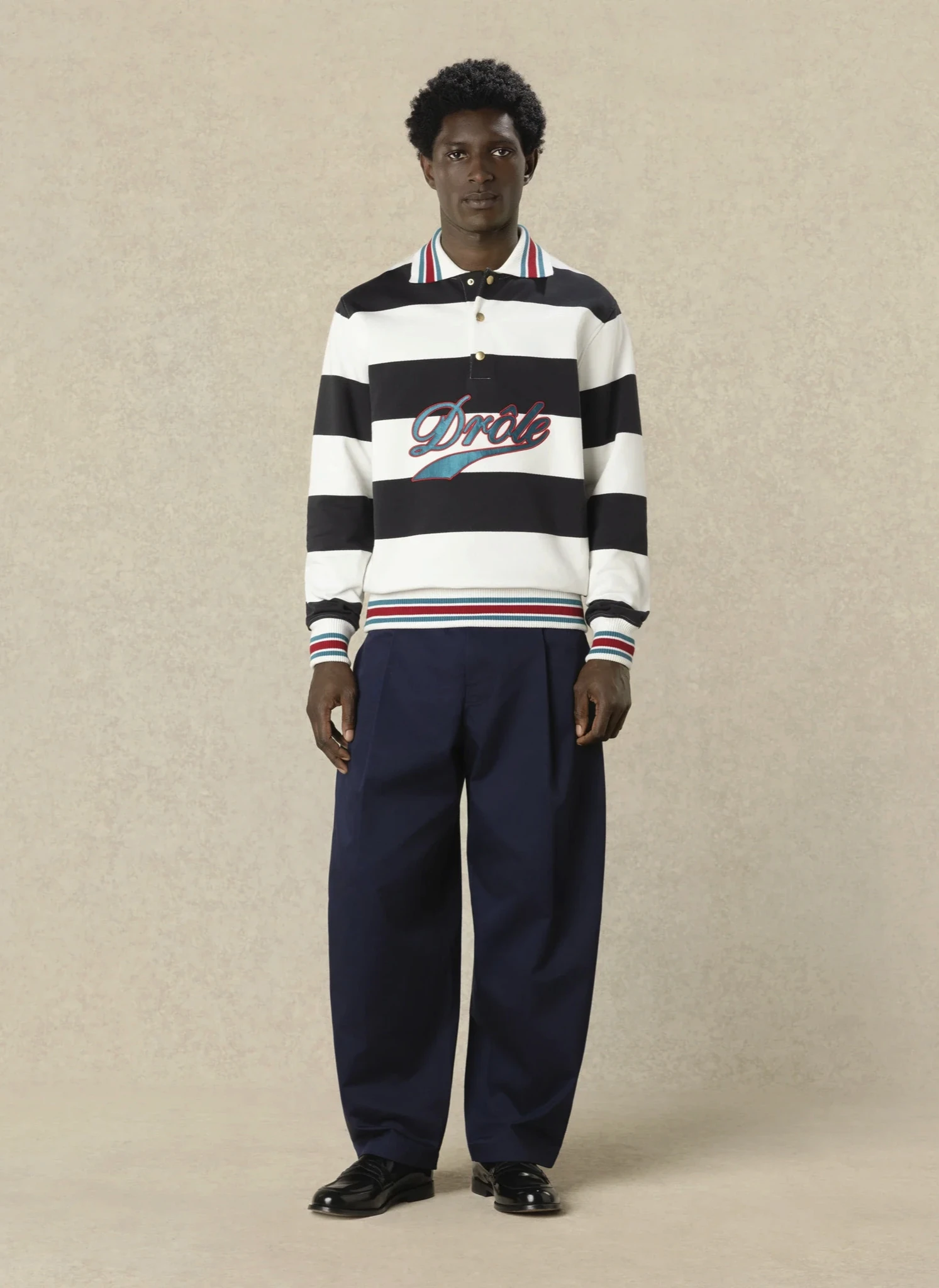 Поло Drôle Embroidered Stripes Polo Off White