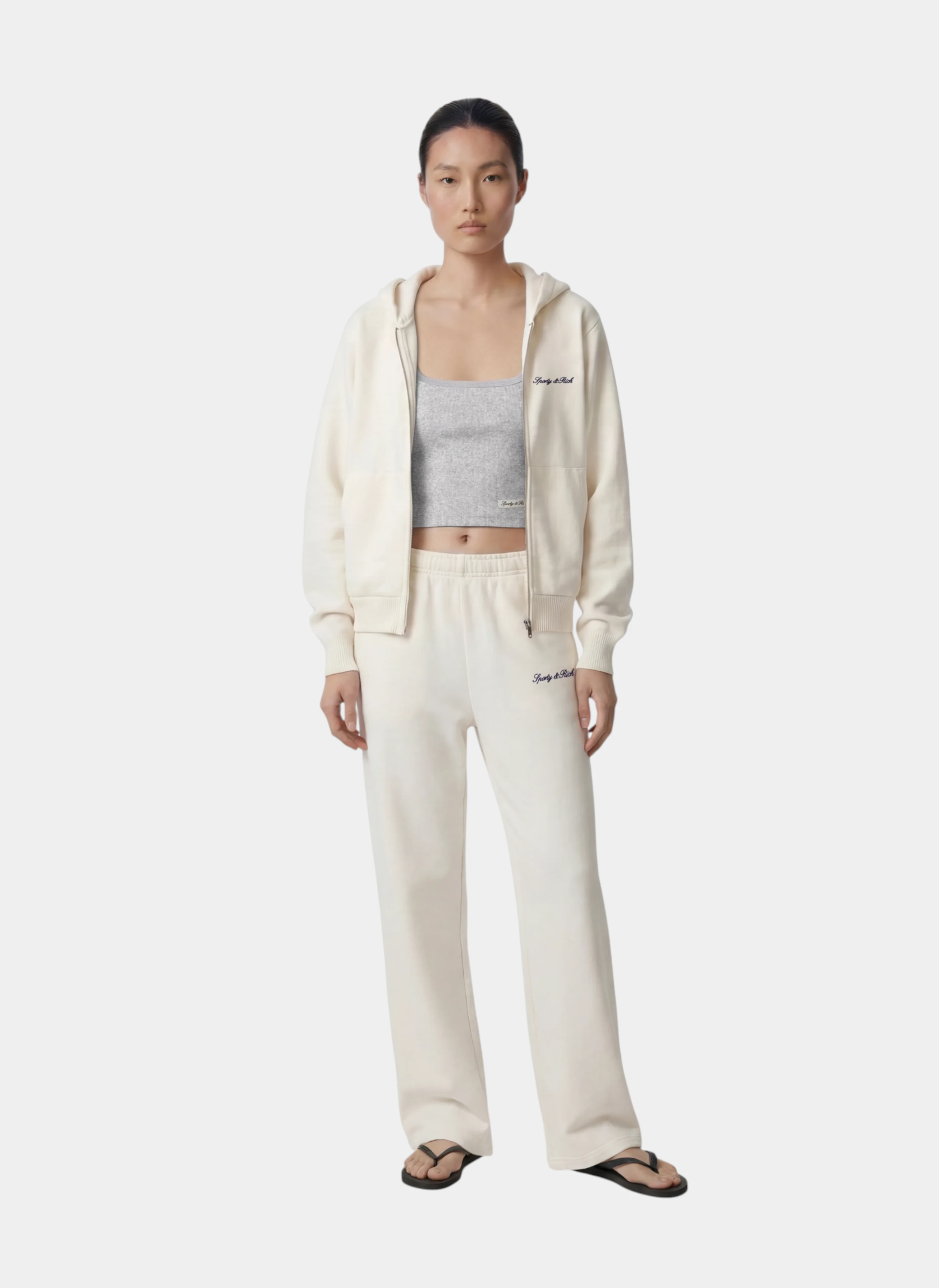 Брюки Signature Logo Embroidered Wide Sweatpant Ecru/Light Navy