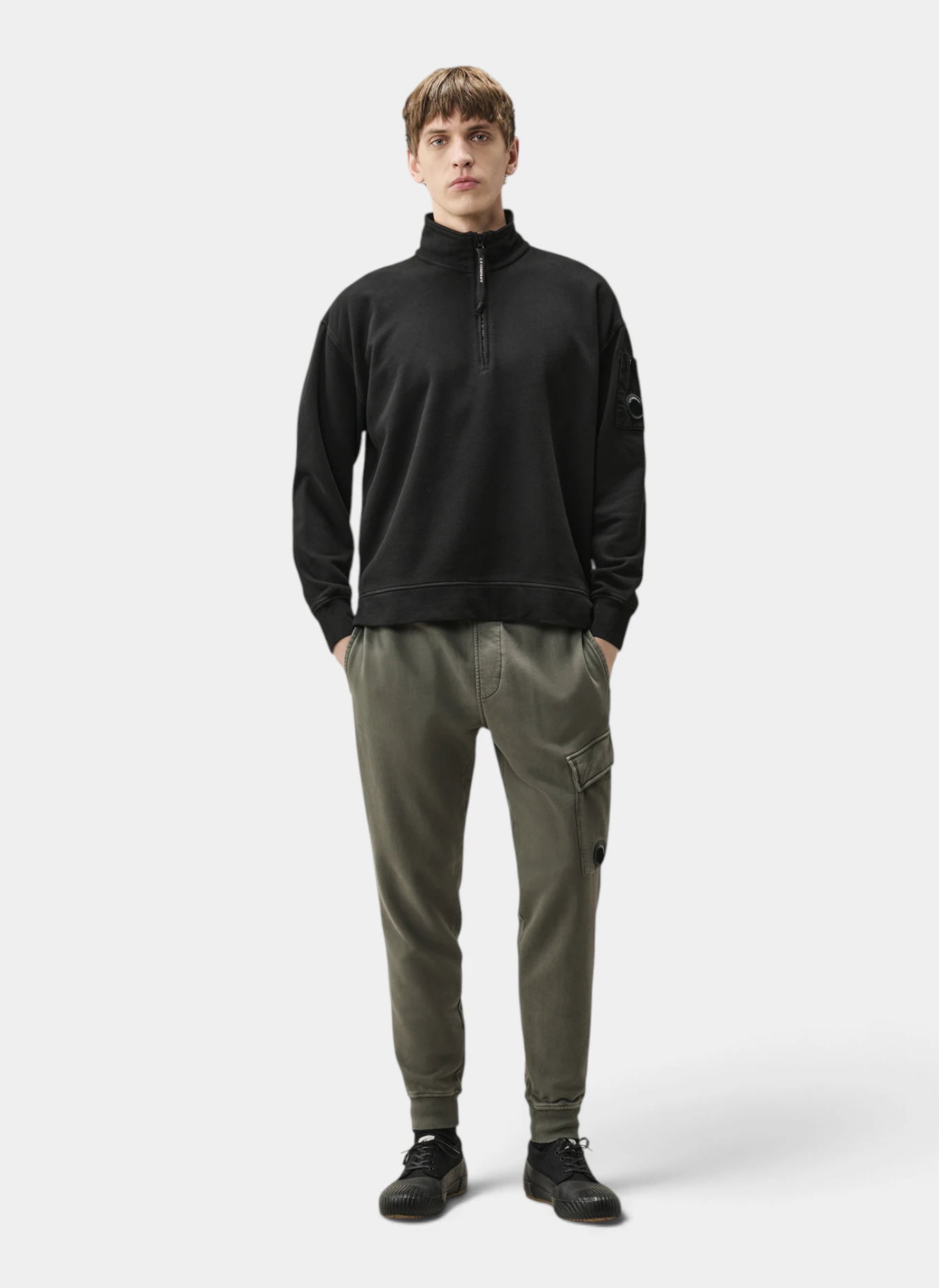 Свитшот Brushed And Emerized Diagonal Fleece Mixed Boxy Half Zip Black