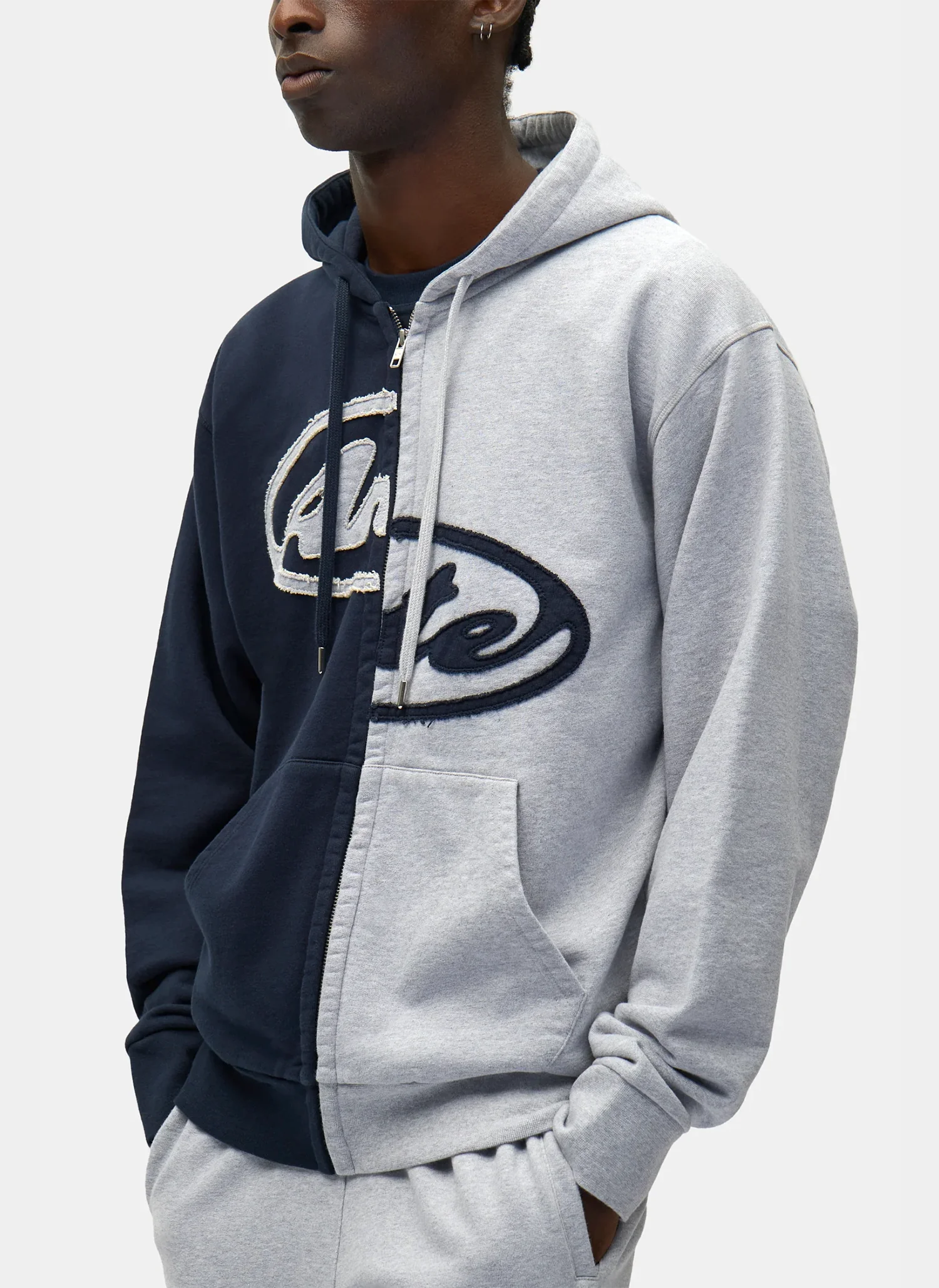 Худи на молнии Split Patch Zip Hoodie Grey