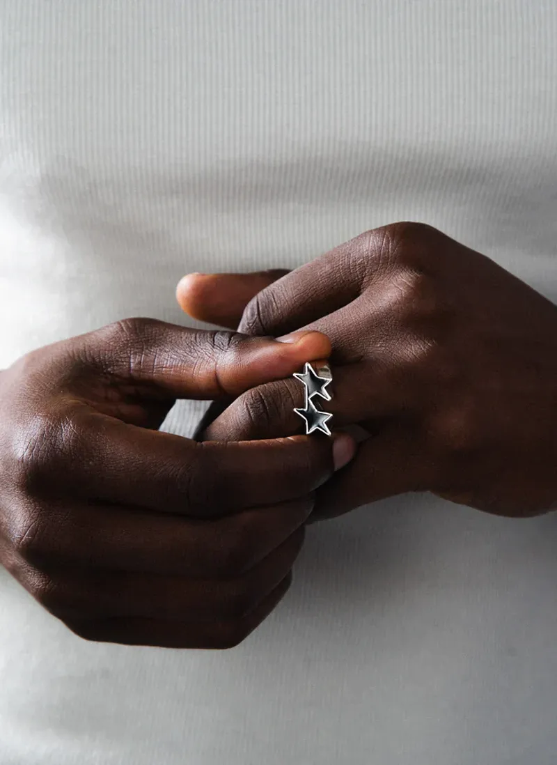 Кольцо Icon Black Enameled Single Ring Silver