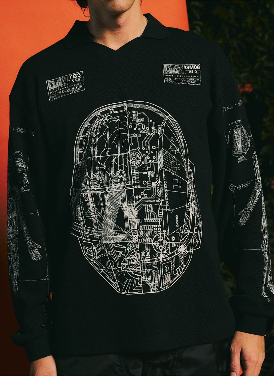 Поло Pleasures x Daft Punk Schematic Long Sleeve Polo Black