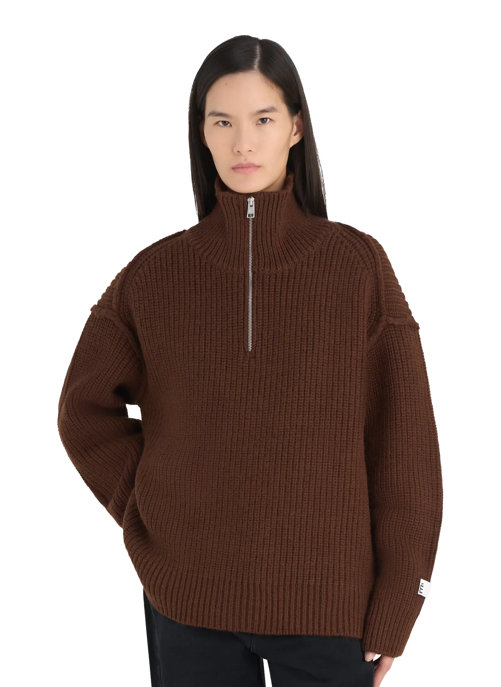 Свитер Military Rib Half Zip Dark Brown
