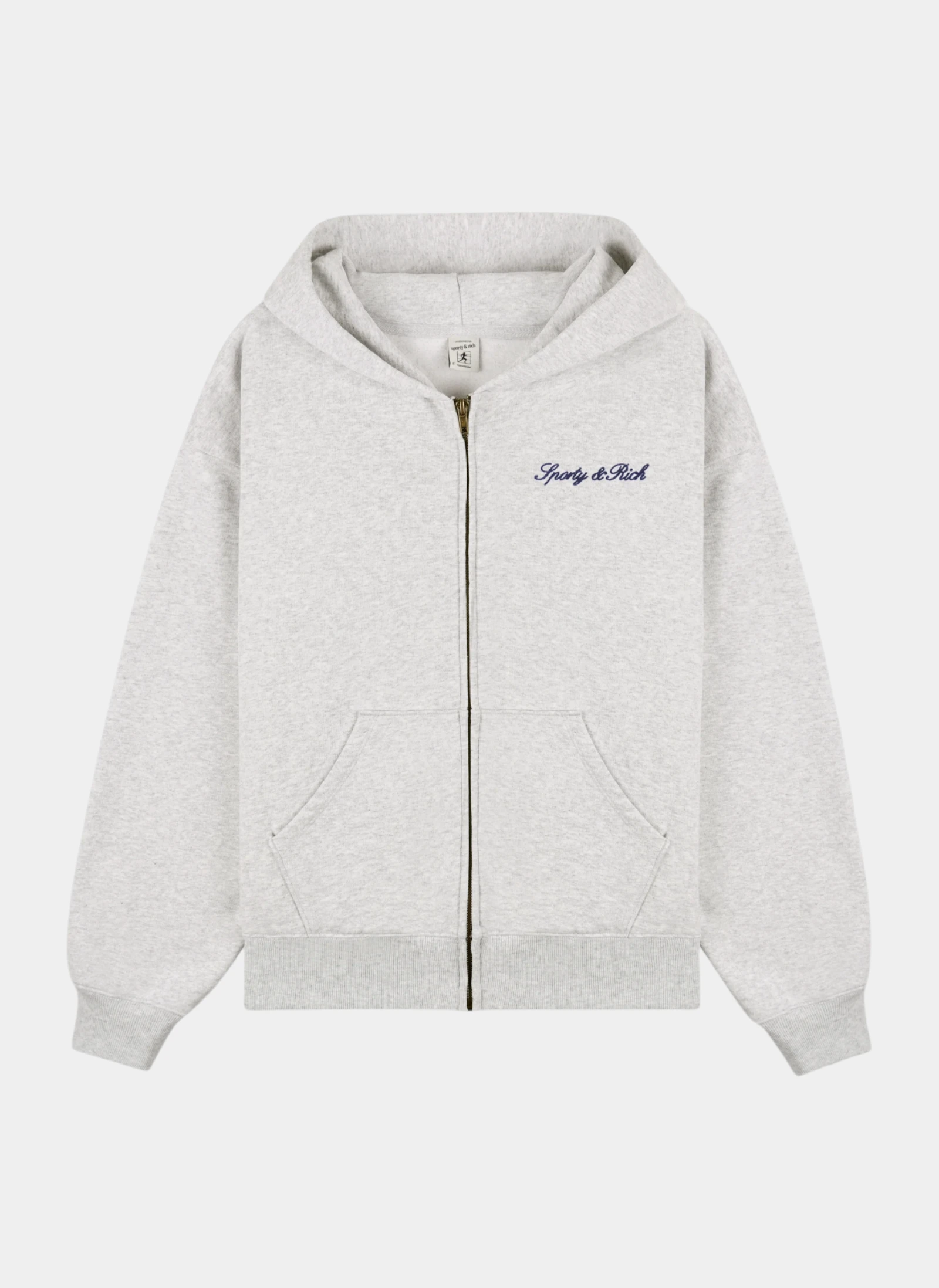 Худи на молнии Signature Logo Embroidered Zip Hoodie Heather Gray/Light Navy