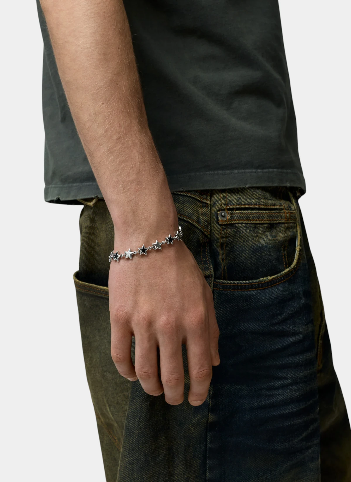 Браслет Black Enameled Stars Bracelet Silver