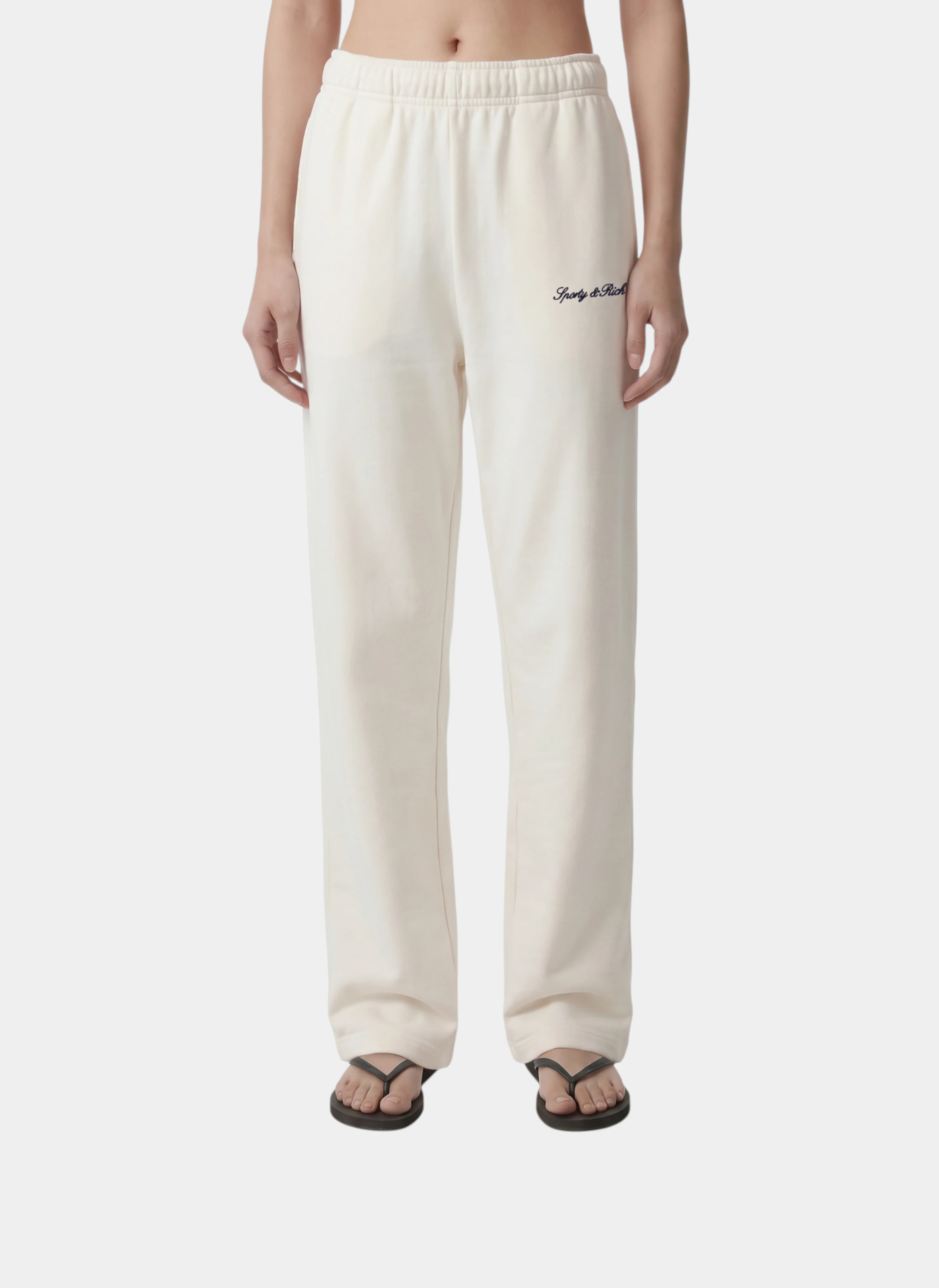 Брюки Signature Logo Embroidered Wide Sweatpant Ecru/Light Navy