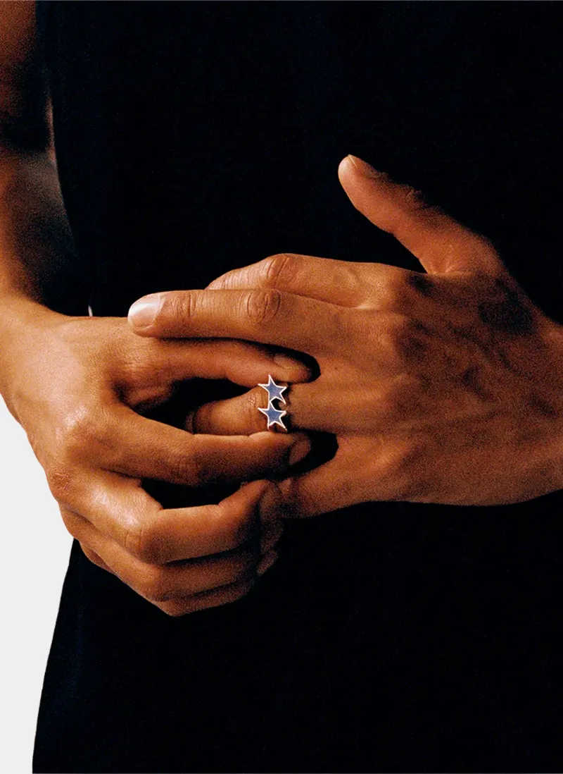 Кольцо Icon Blue Enameled Single Ring Silver