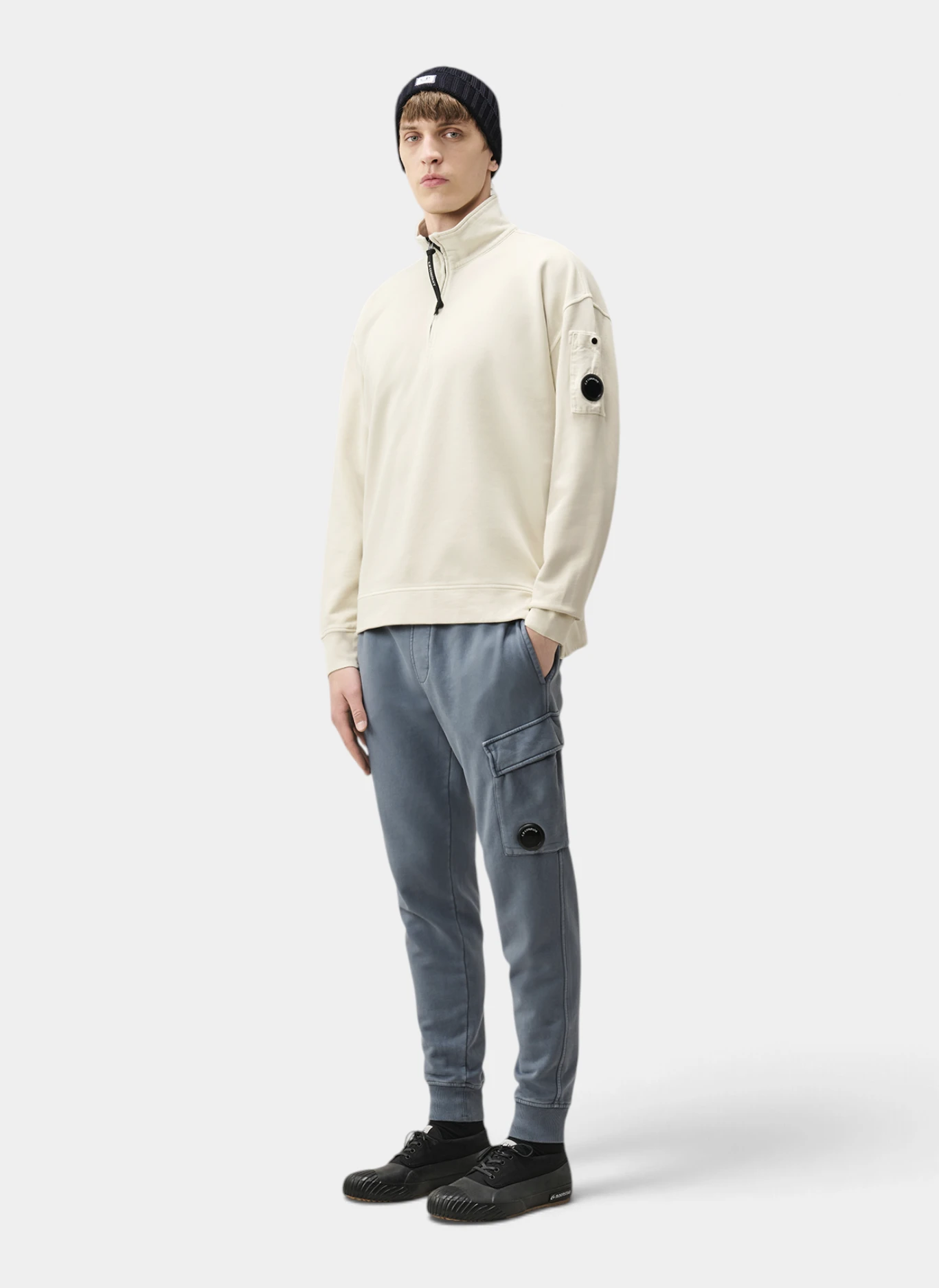 Свитшот Brushed And Emerized Diagonal Fleece Mixed Boxy Half Zip Silver Birch