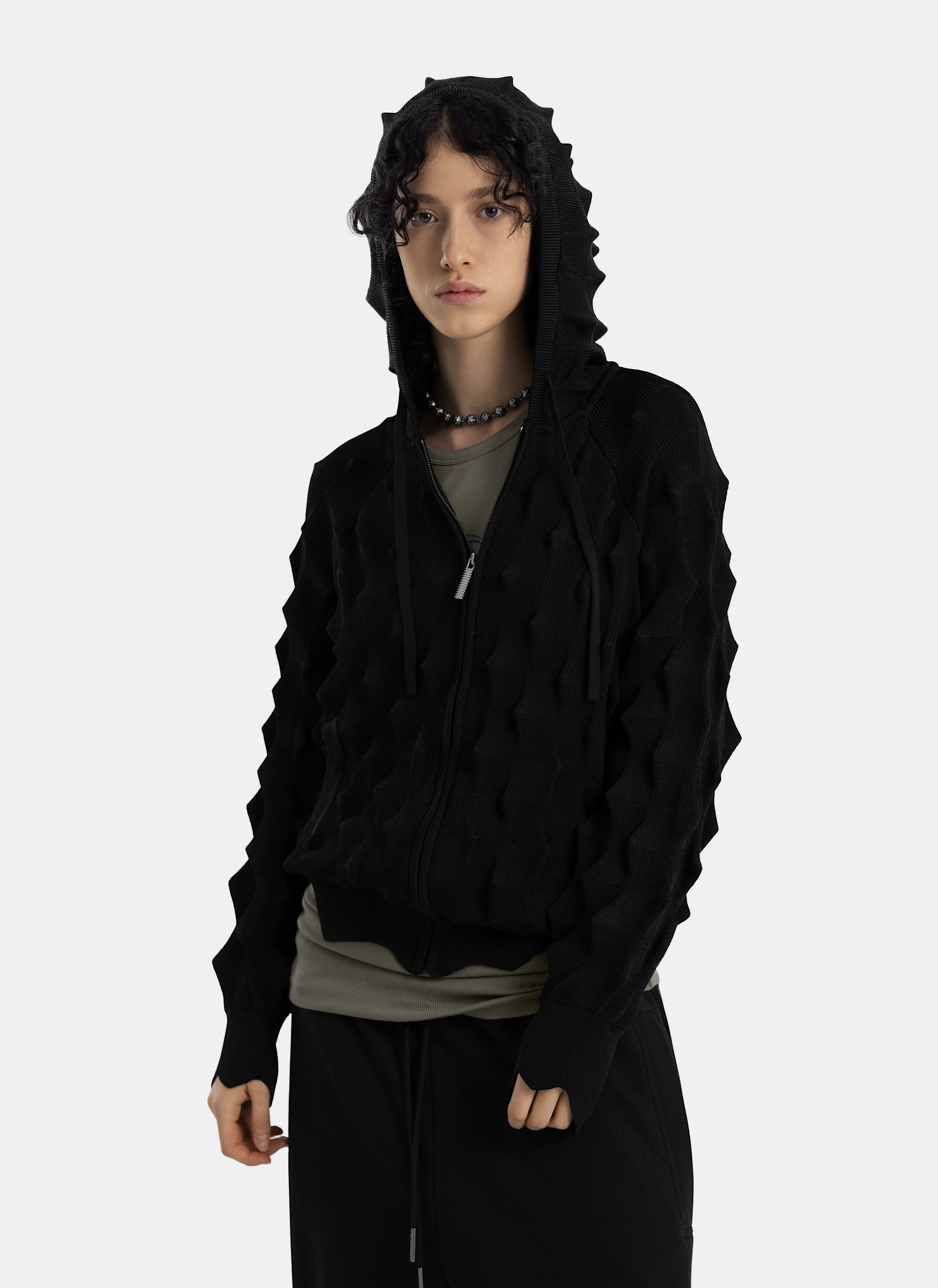 Худи на молнии Spiked Slim Zip-Up Hoodie Black