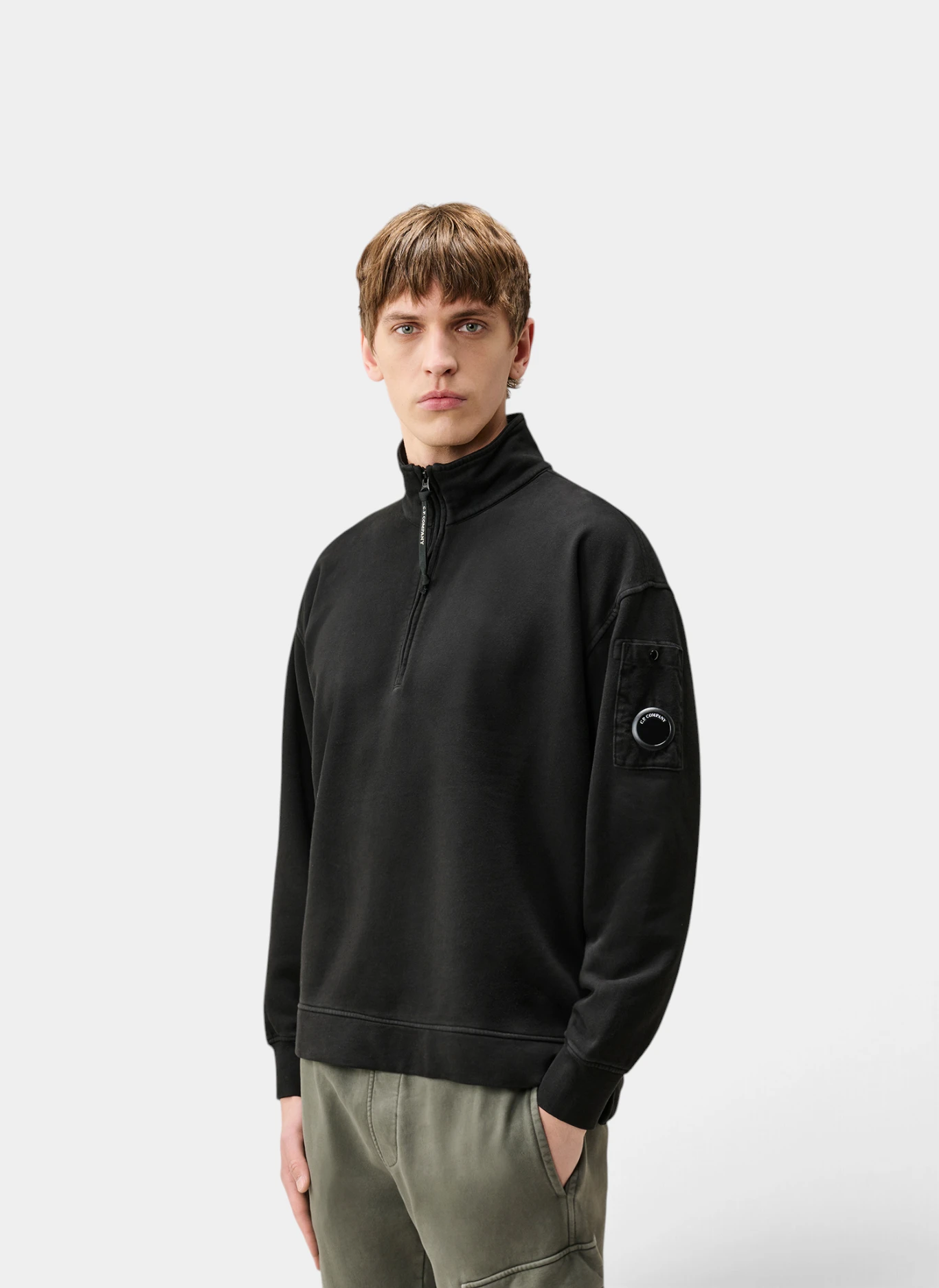 Свитшот Brushed And Emerized Diagonal Fleece Mixed Boxy Half Zip Black