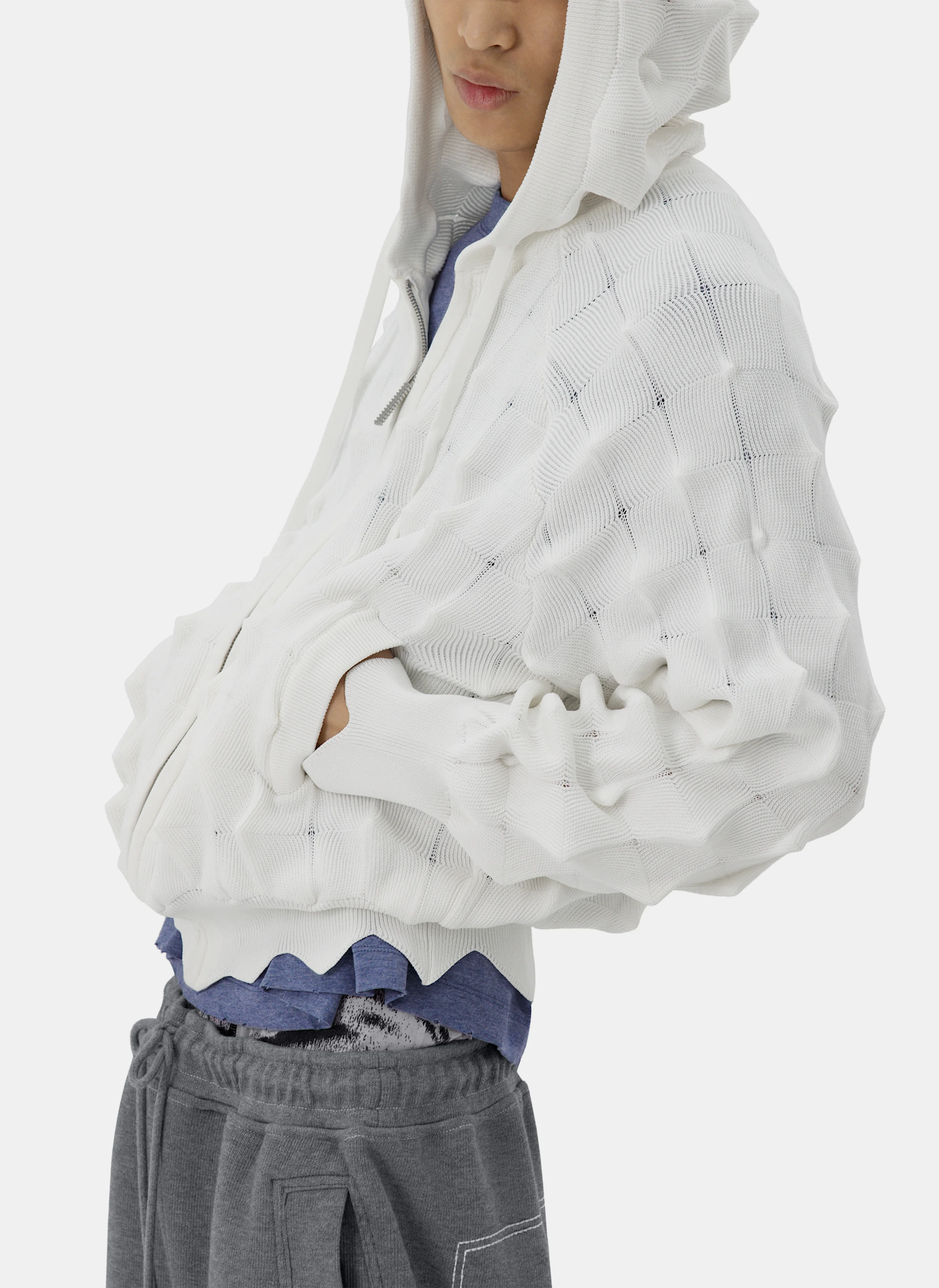 Худи на молнии Spiked Slim Zip-Up Hoodie White