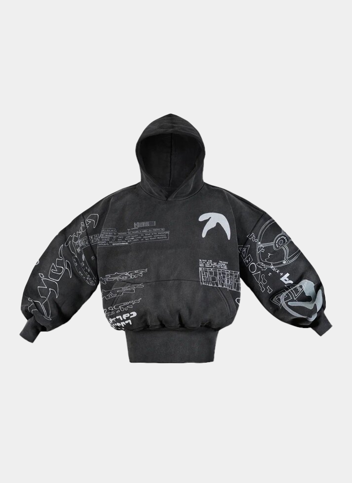 Худи .Solutions + NUMBER 3 A—Sketch Hoodie Old Black