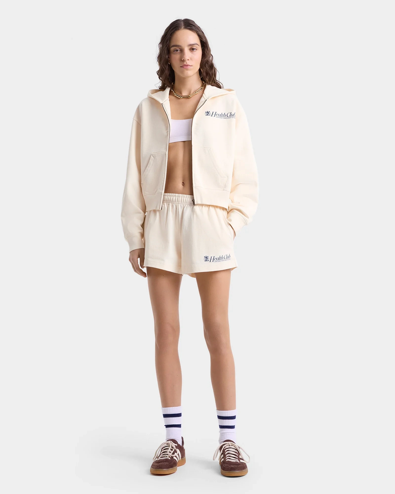 Худи на молнии женское Lion Health Cropped Zip Hoodie Cream