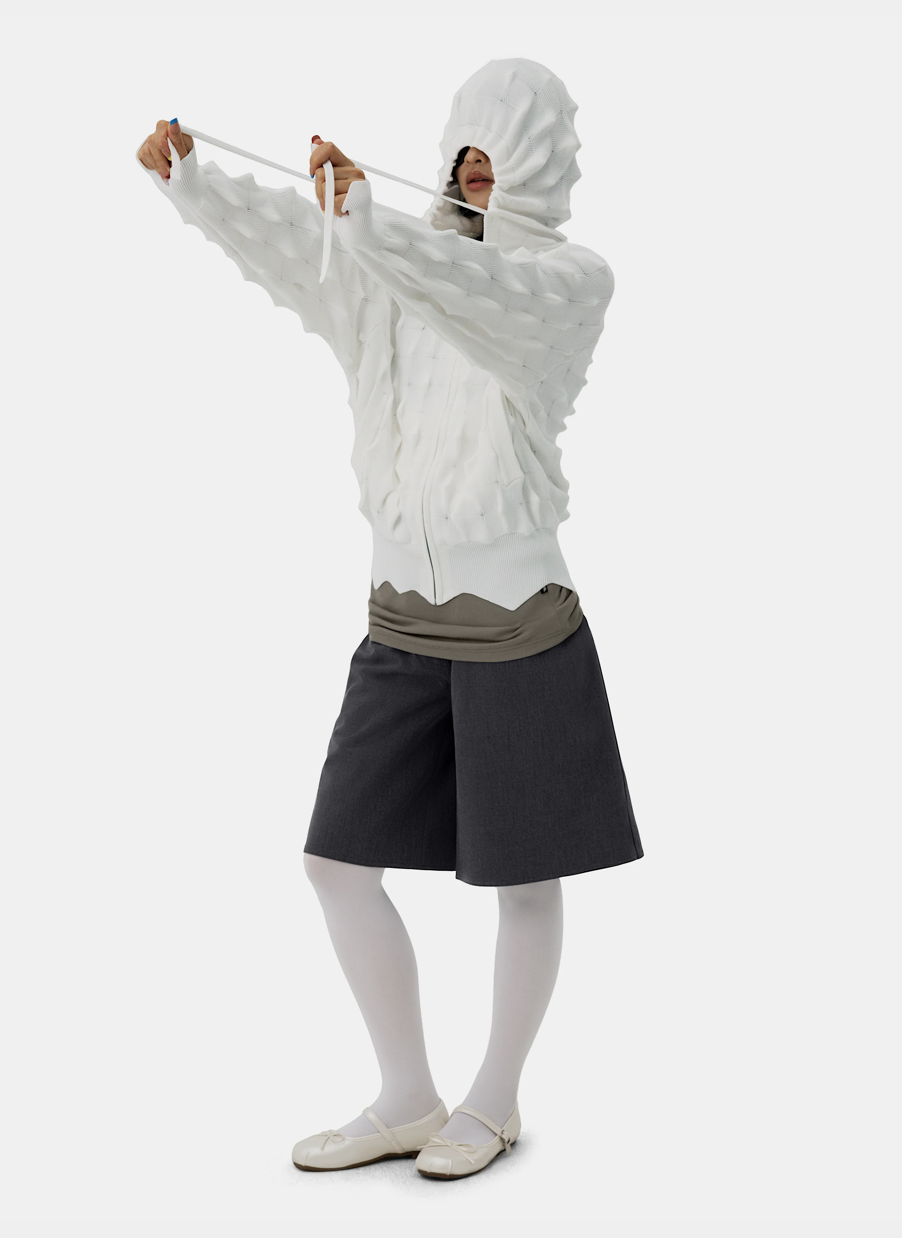 Худи на молнии Spiked Slim Zip-Up Hoodie White