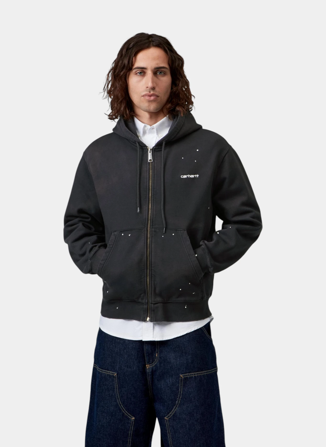 Худи на молнии Hooded Painter Jacket Black (Destroy Wash, Splatter)