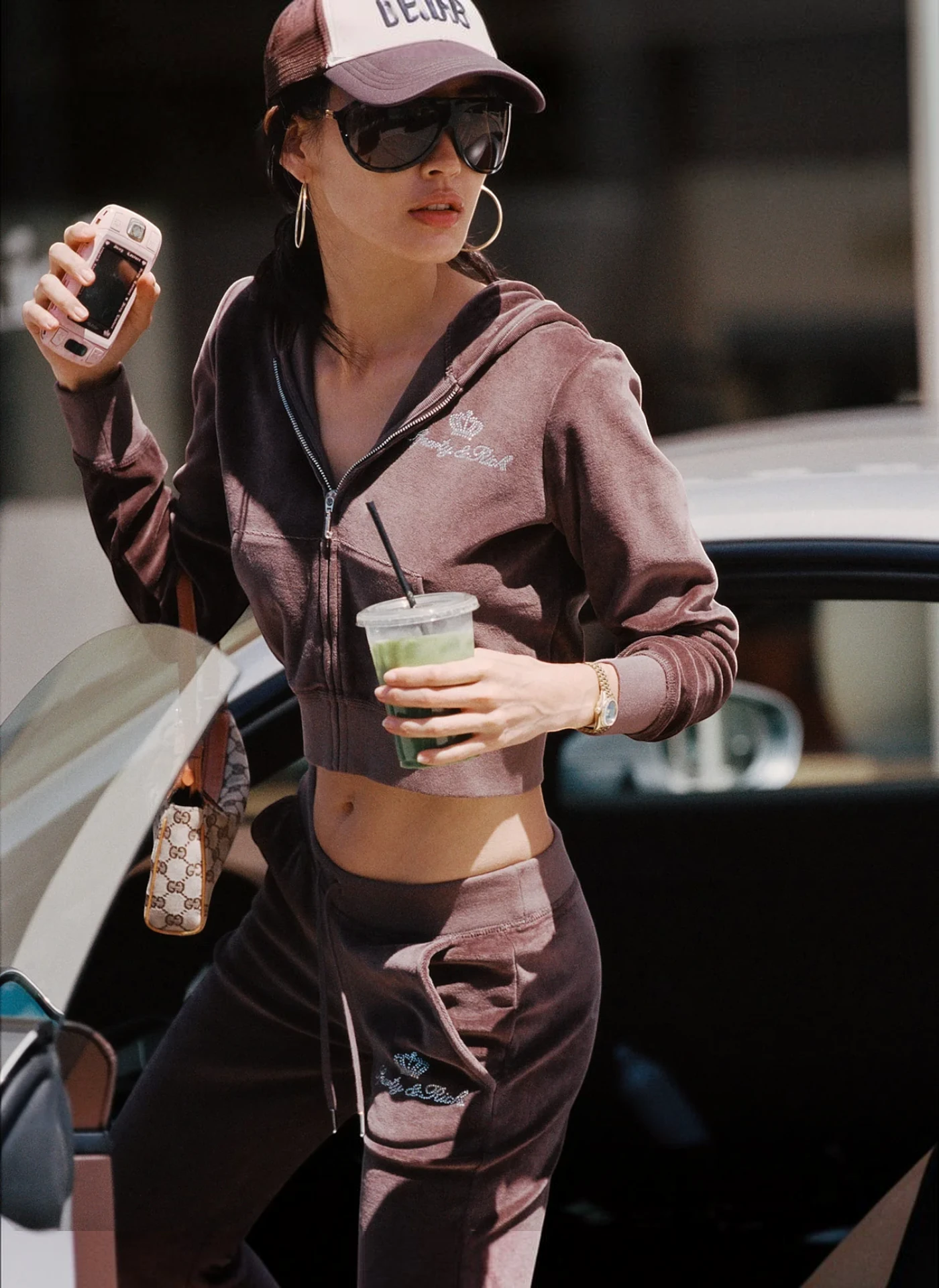 Худи на молнии Juicy Script Velour Zip Hoodie Chocolate