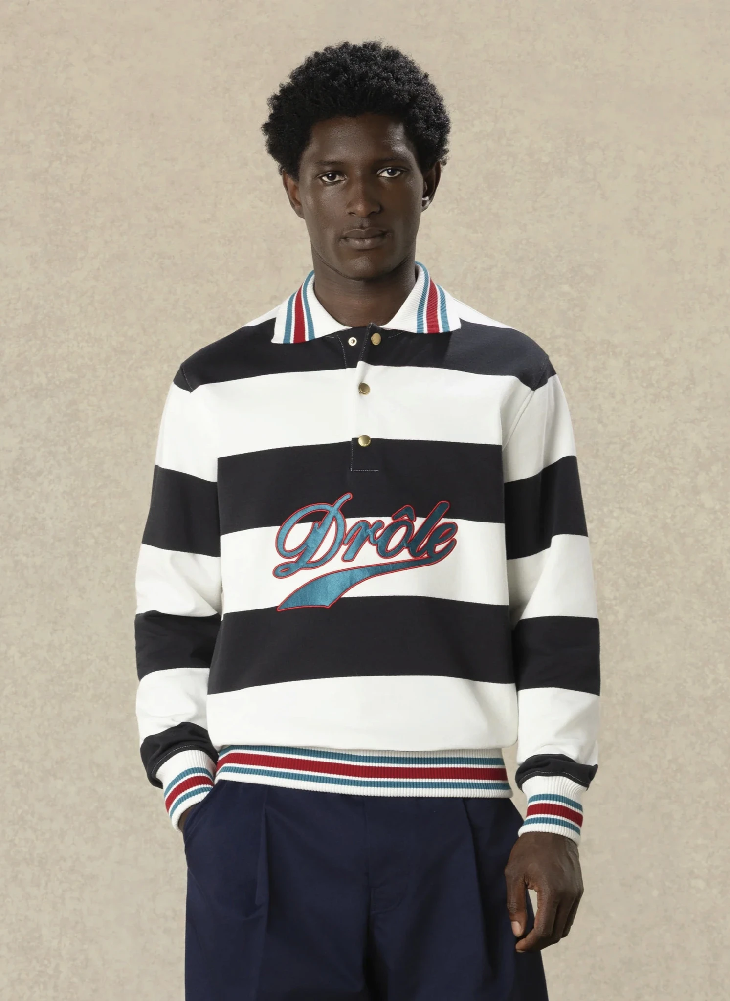 Поло Drôle Embroidered Stripes Polo Off White