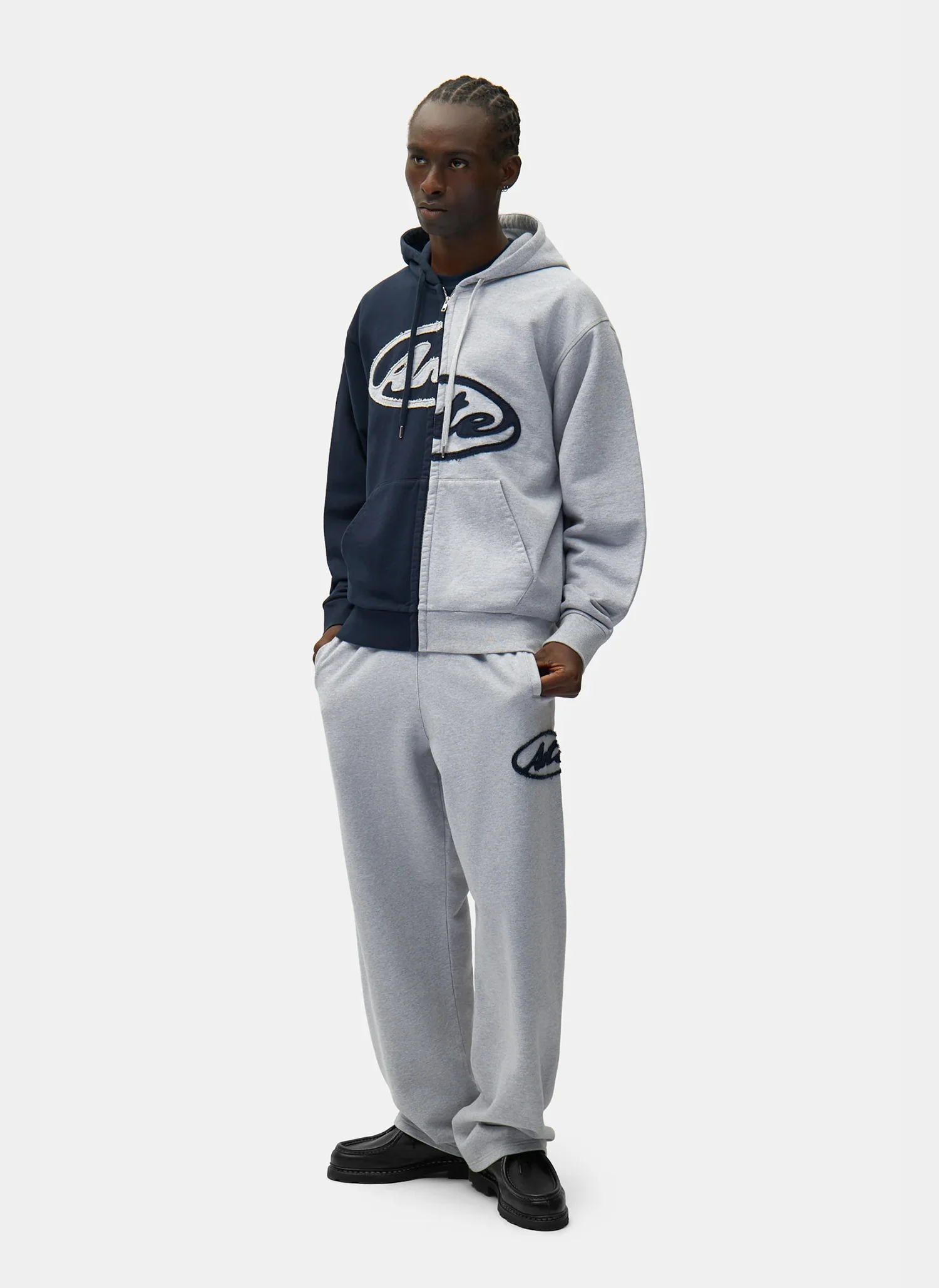 Худи на молнии Split Patch Zip Hoodie Grey