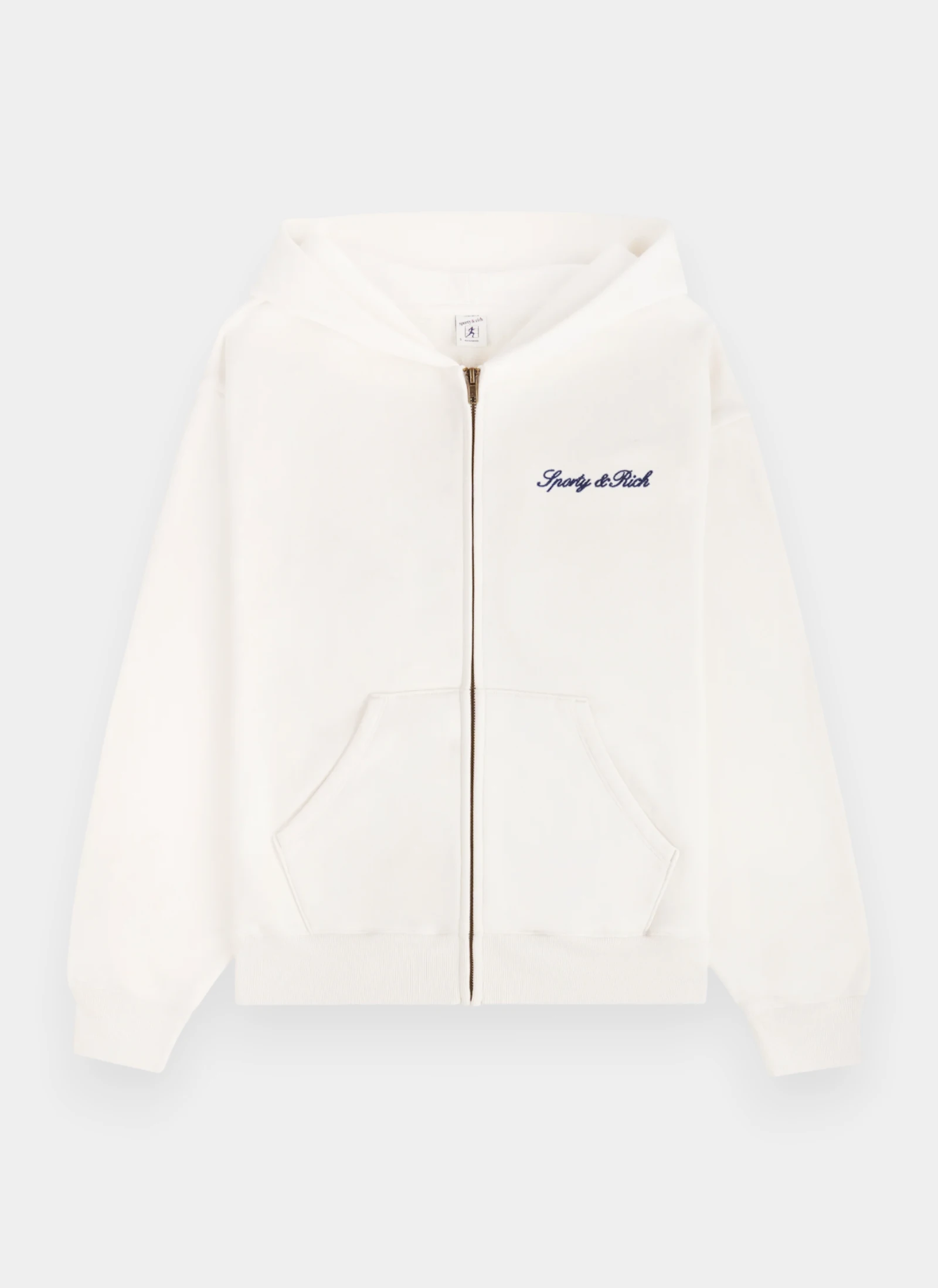 Худи на молнии Signature Logo Embroidered Zip Hoodie Ecru/Light Navy