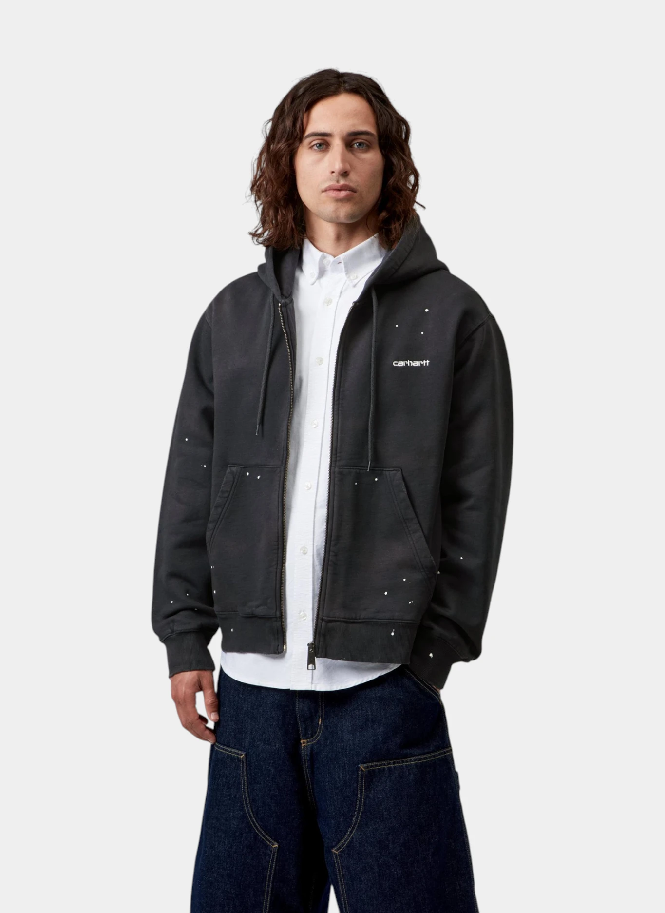 Худи на молнии Hooded Painter Jacket Black (Destroy Wash, Splatter)