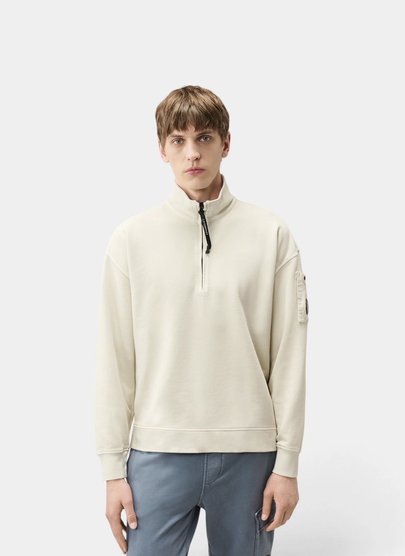 Свитшот Brushed And Emerized Diagonal Fleece Mixed Boxy Half Zip Silver Birch
