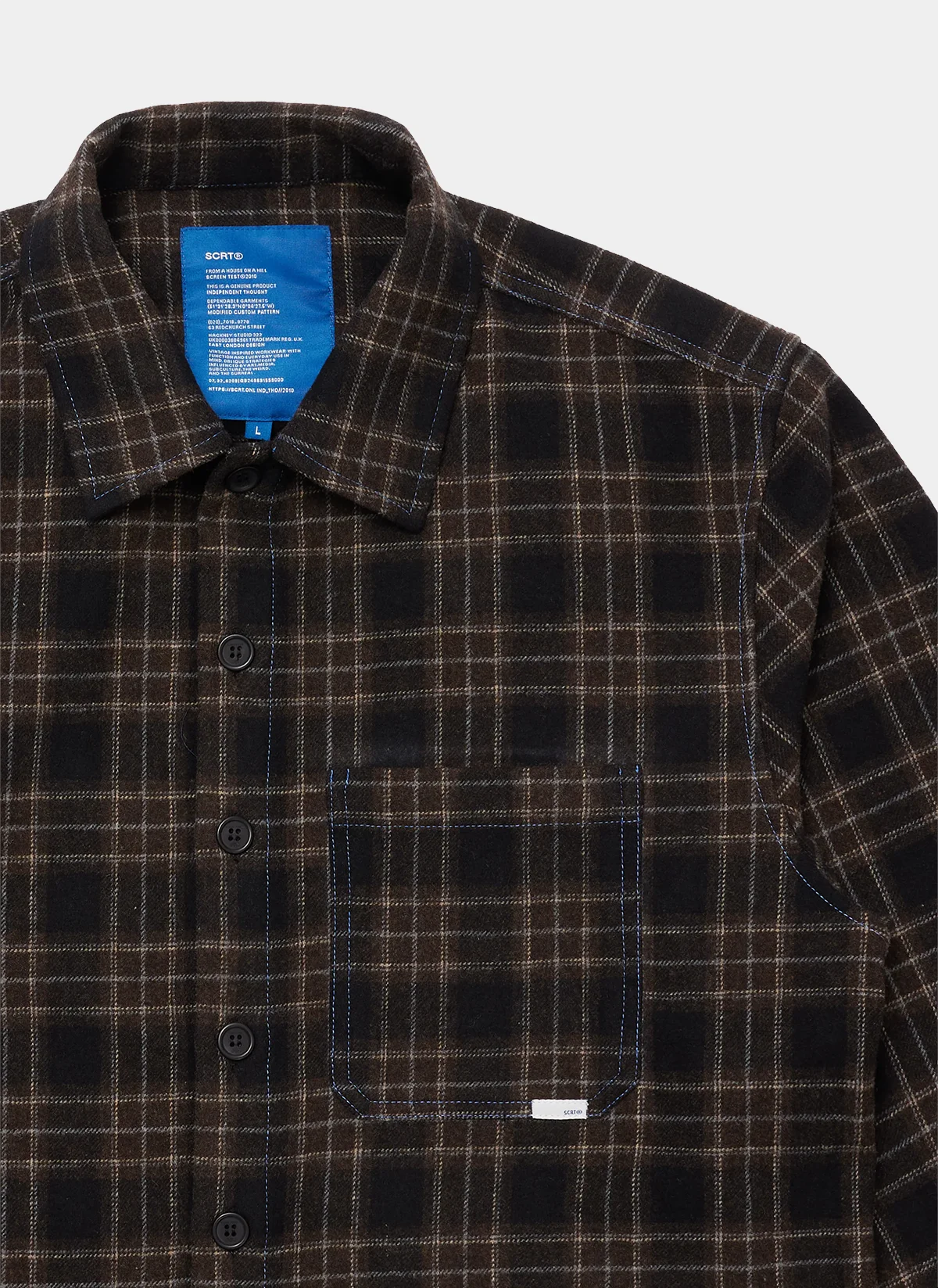 Овершот Contrast-Stitch Flannel Shirt Brown