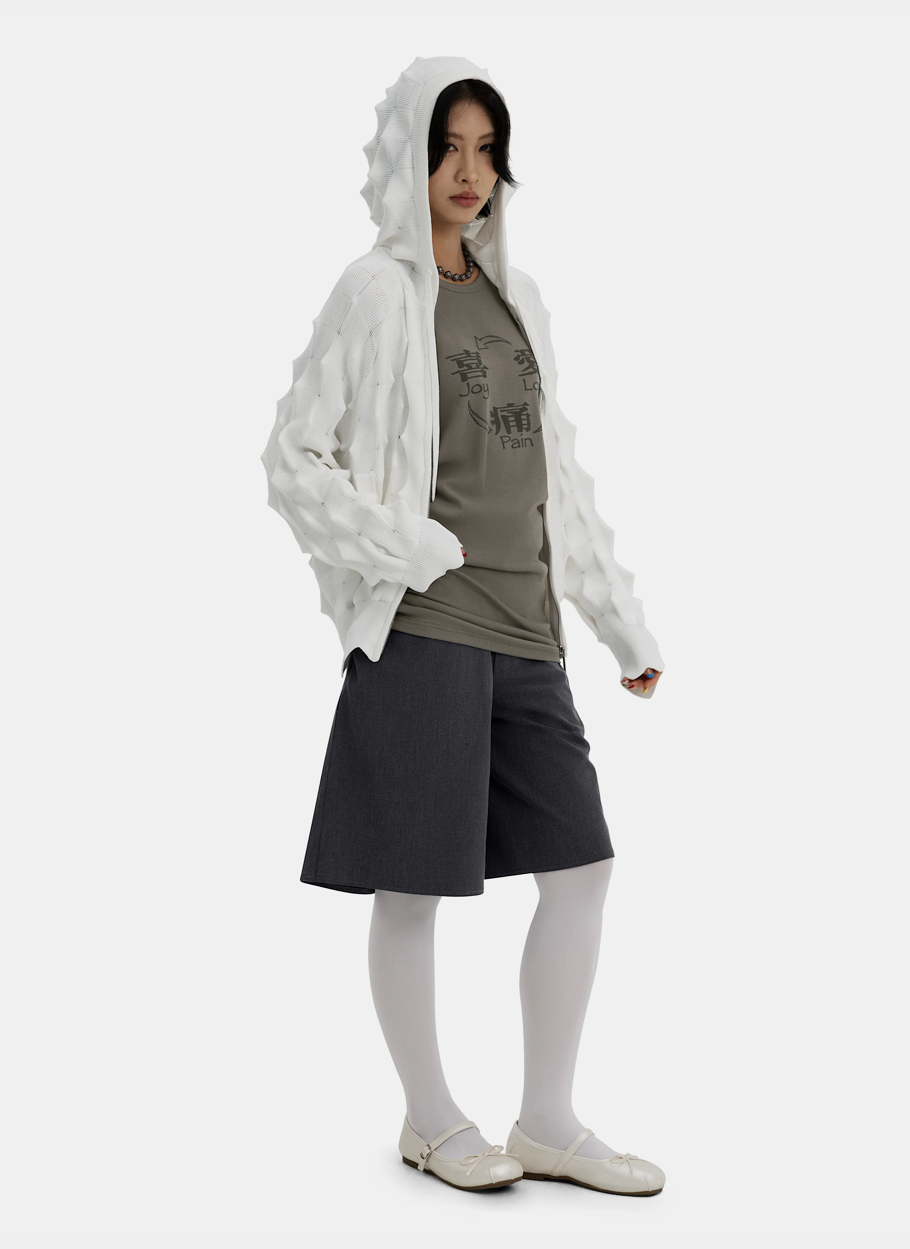 Худи на молнии Spiked Slim Zip-Up Hoodie White