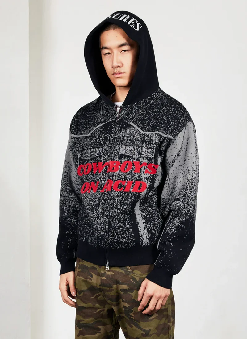 Худи на молнии Acid Cowboy Knitted Hoodie  Black