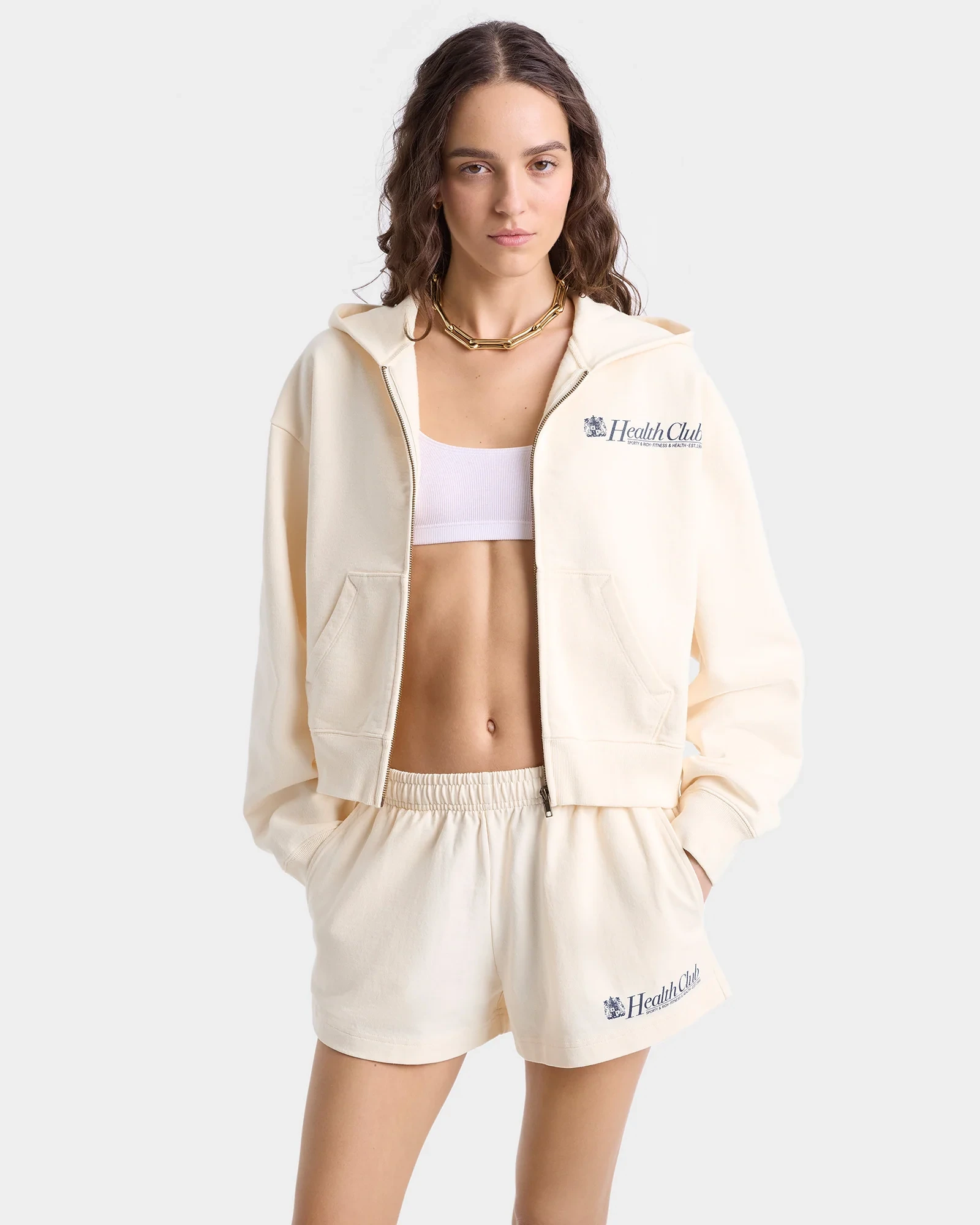 Худи на молнии женское Lion Health Cropped Zip Hoodie Cream