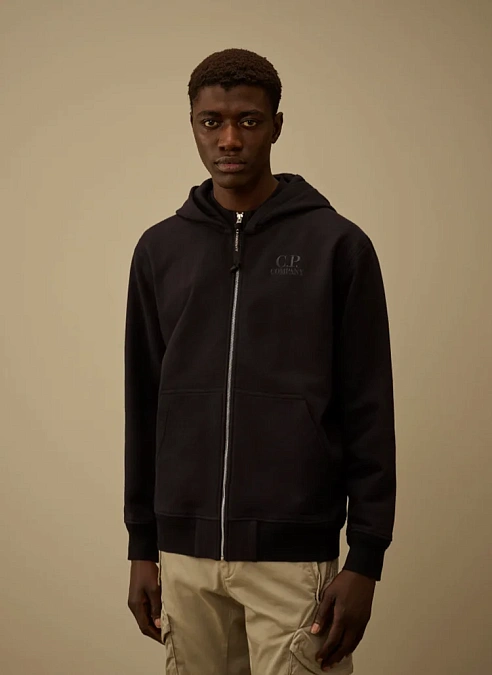 Худи на молнии Diagonal Raised Fleece Zip Hooded Sweatshirt Black