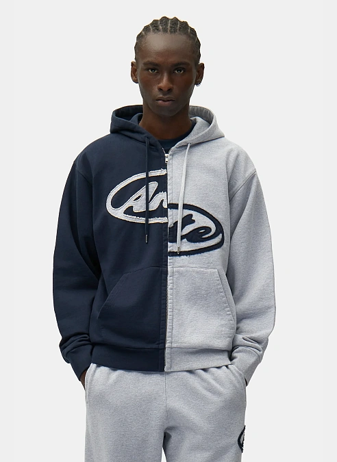 Худи на молнии Split Patch Zip Hoodie Grey